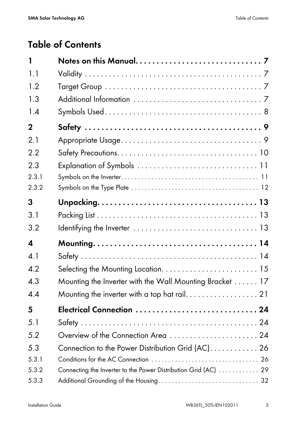 SMA WB 3600TL User Manual | Page 3 / 96