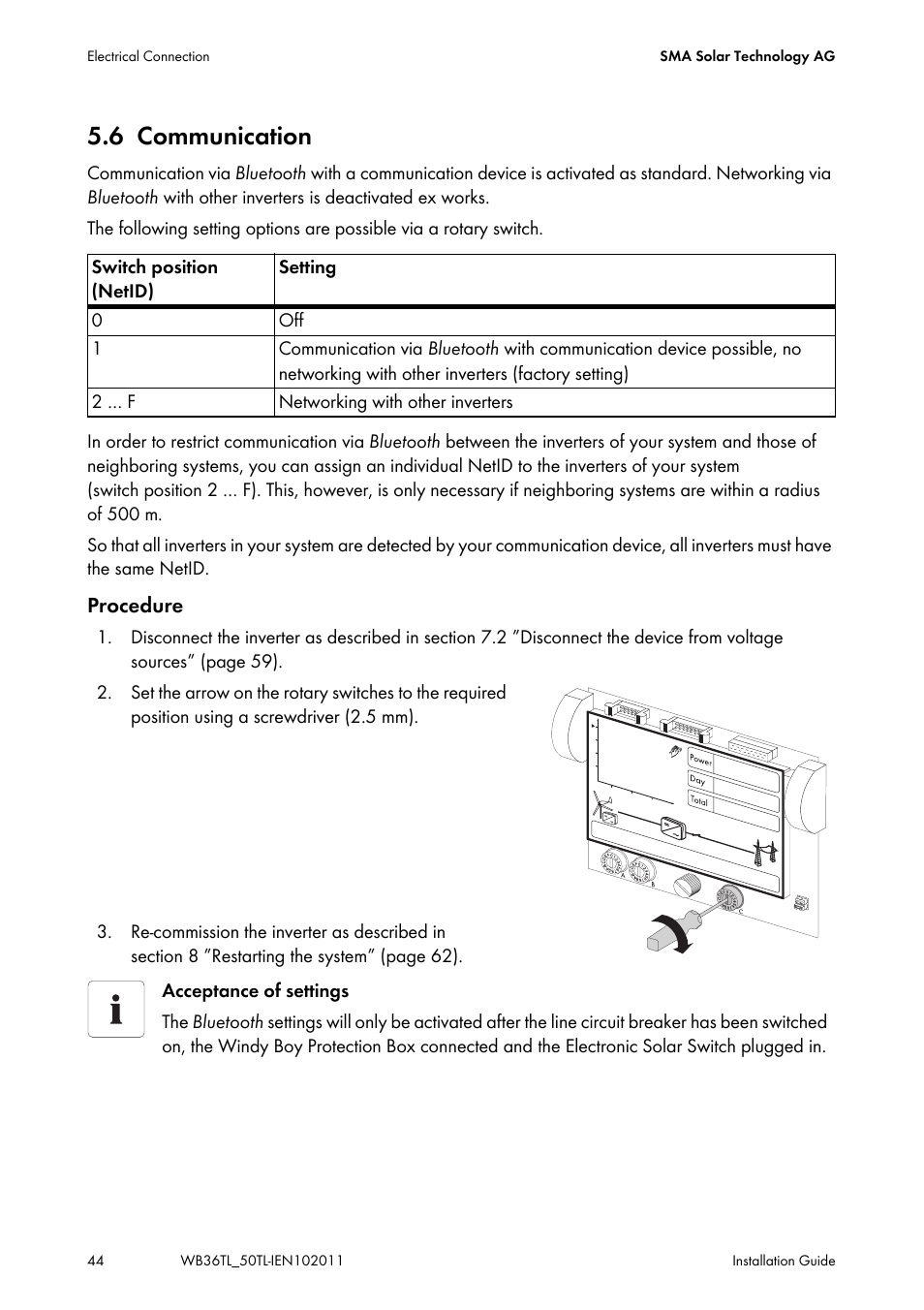 6 communication, Communication | SMA WB 3600TL User Manual | Page 44 / 96