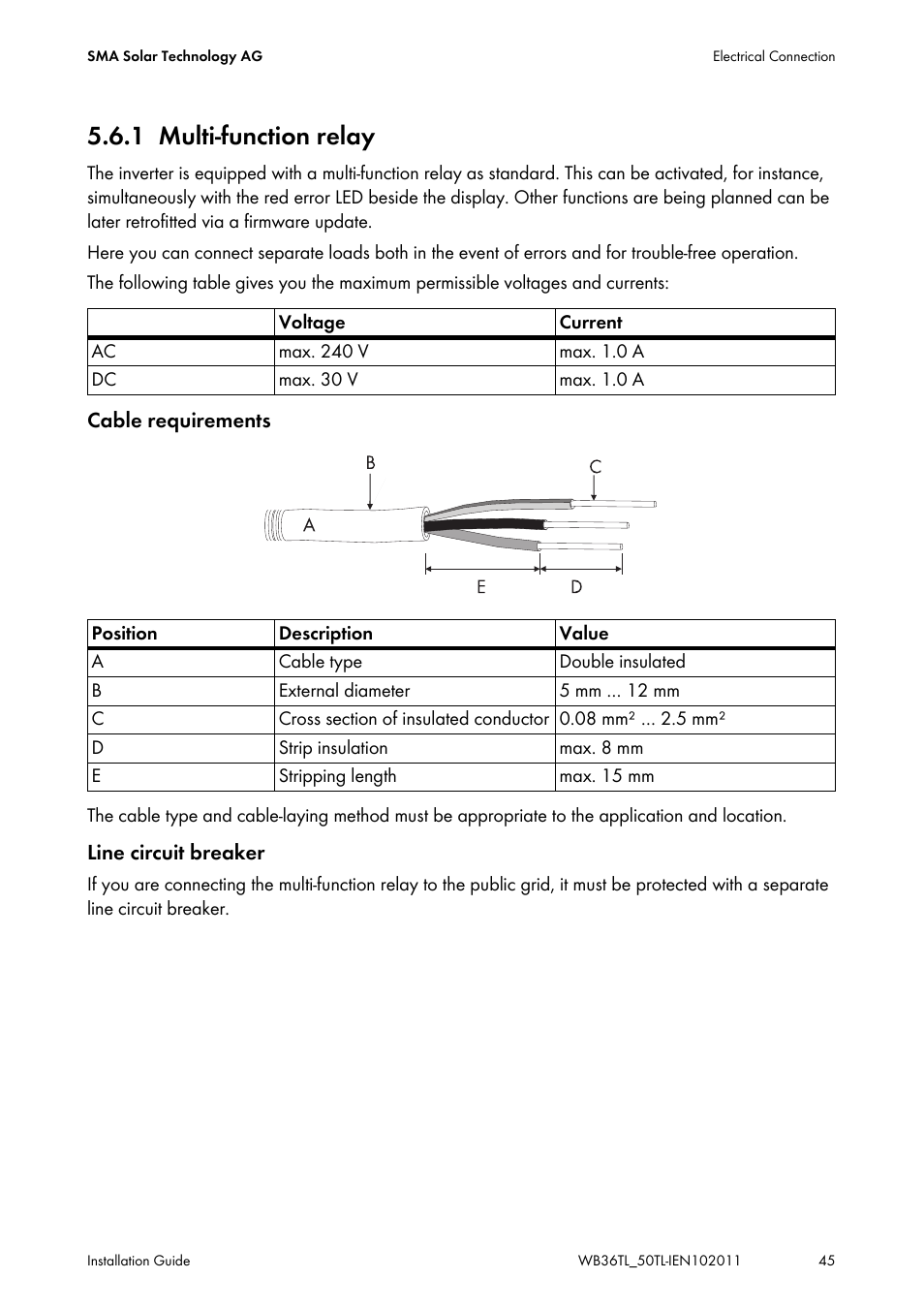 1 multi-function relay, Multi-function relay | SMA WB 3600TL User Manual | Page 45 / 96