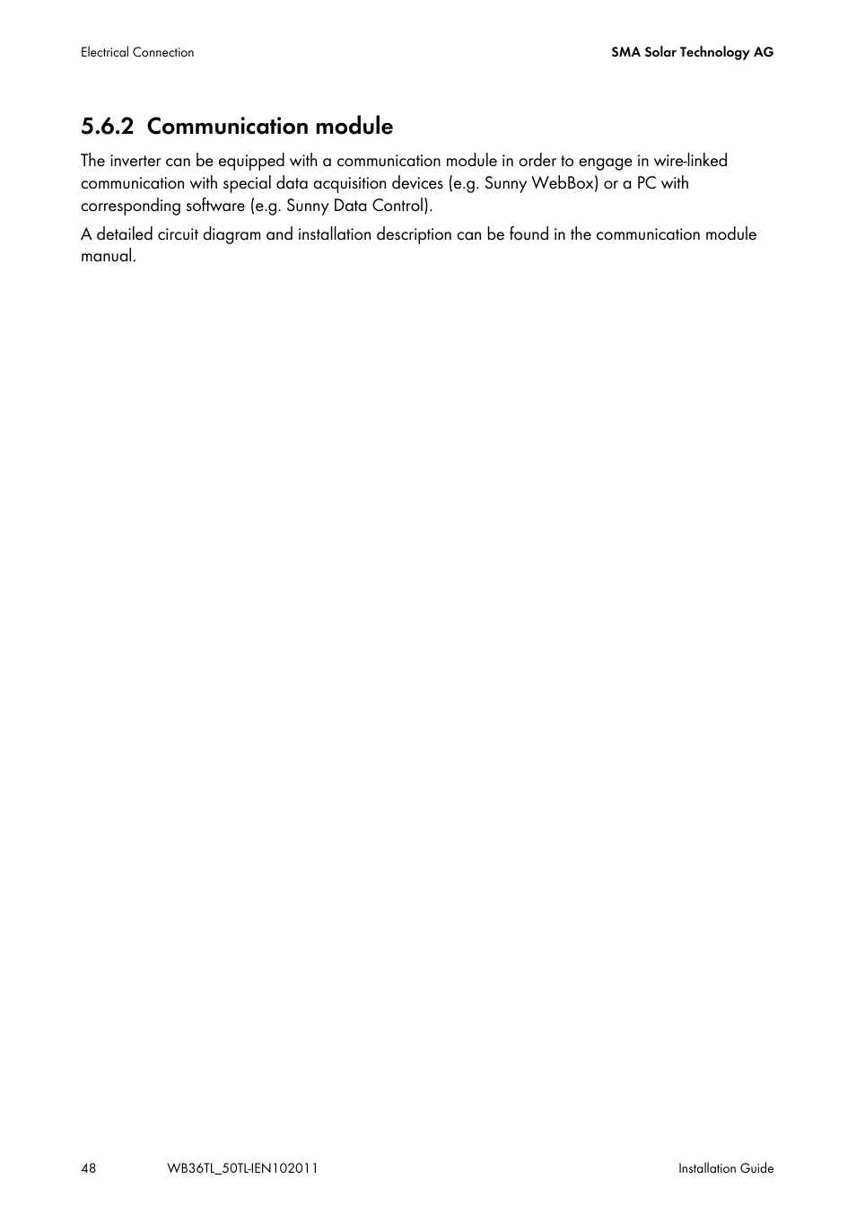 2 communication module, Communication module | SMA WB 3600TL User Manual | Page 48 / 96