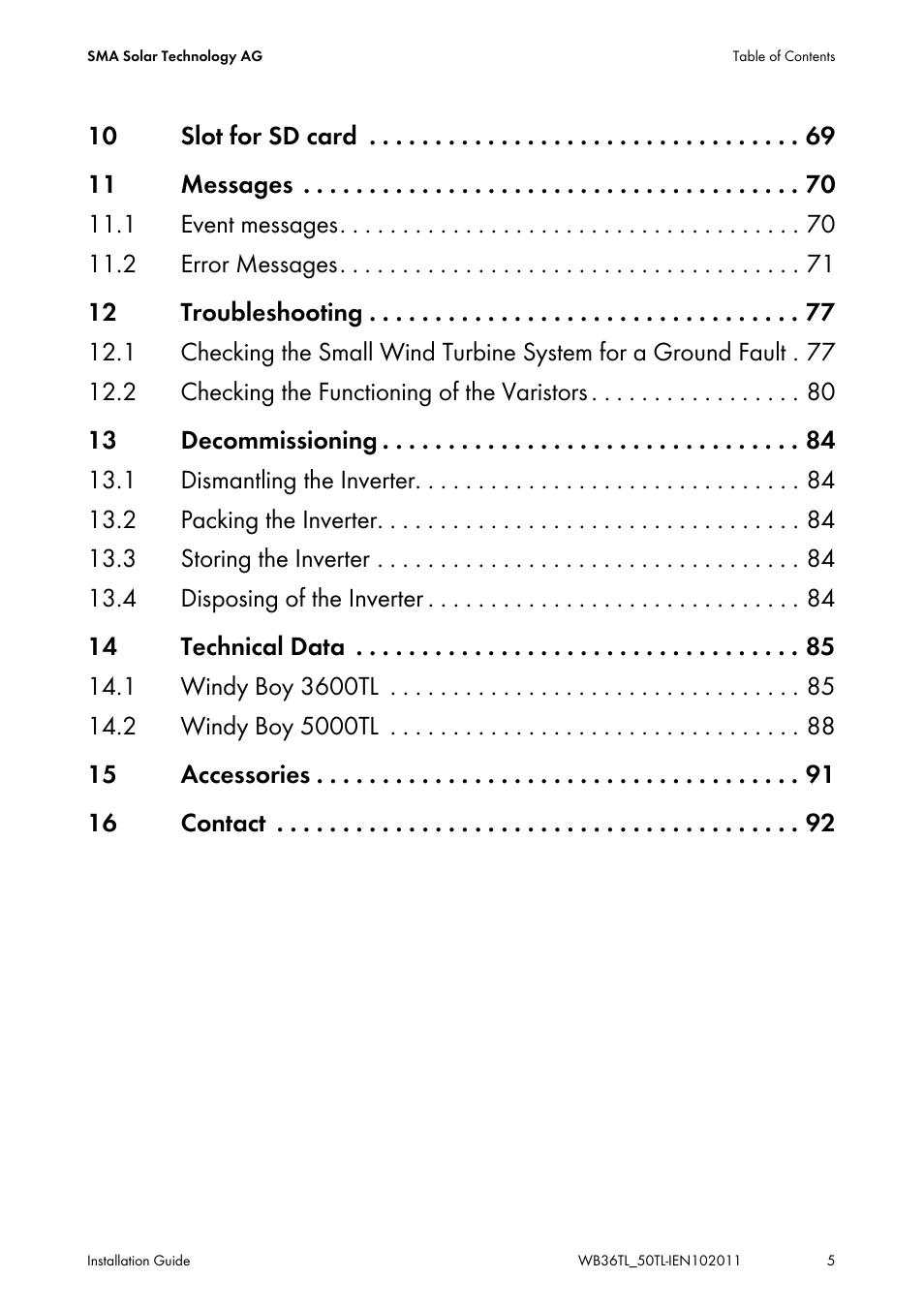 SMA WB 3600TL User Manual | Page 5 / 96