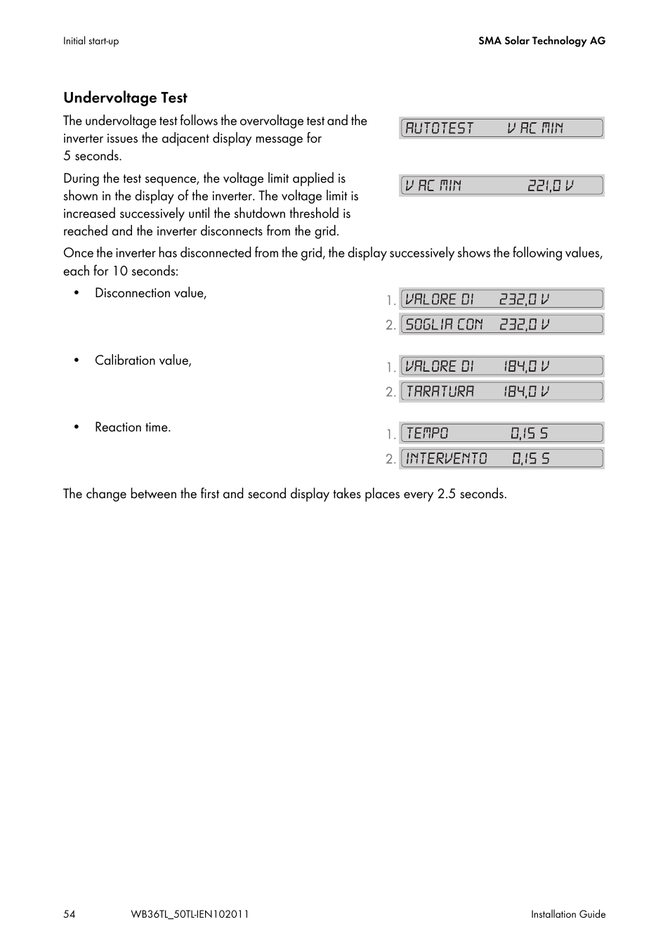 Undervoltage test | SMA WB 3600TL User Manual | Page 54 / 96