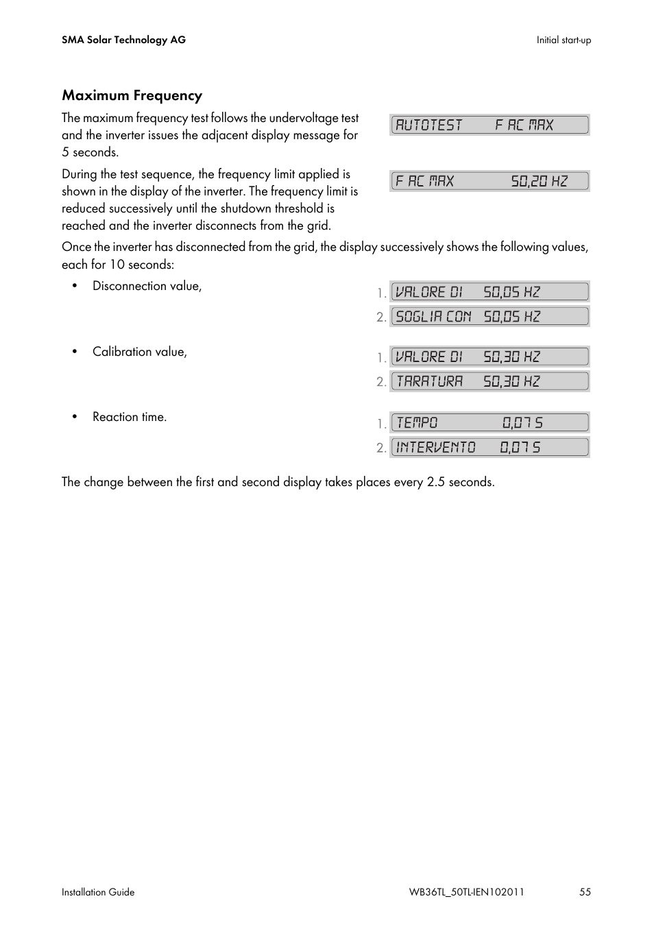 Maximum frequency | SMA WB 3600TL User Manual | Page 55 / 96
