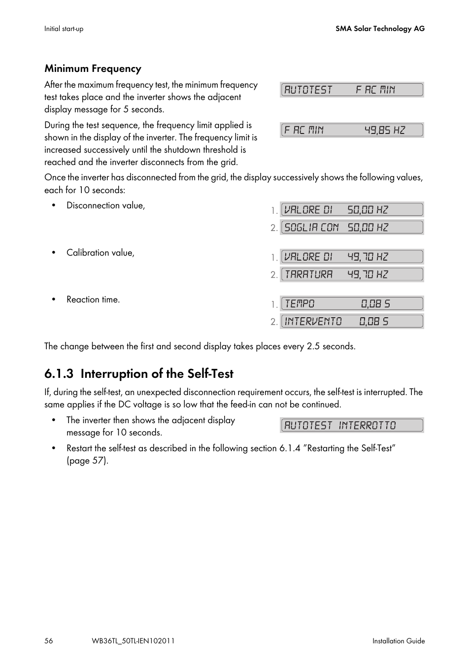 3 interruption of the self-test, Interruption of the self-test | SMA WB 3600TL User Manual | Page 56 / 96