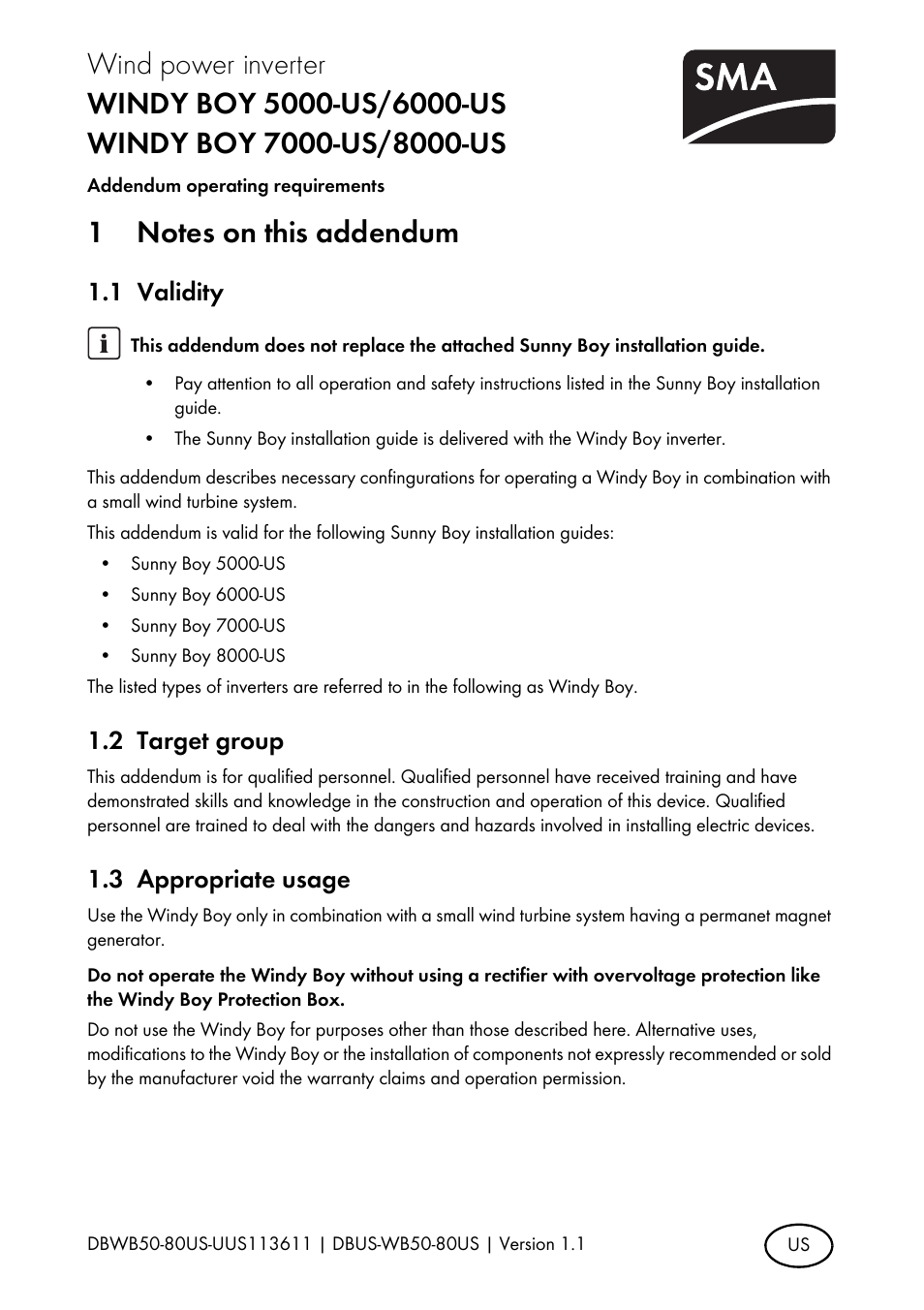 SMA WB 5000-US User Manual | 12 pages