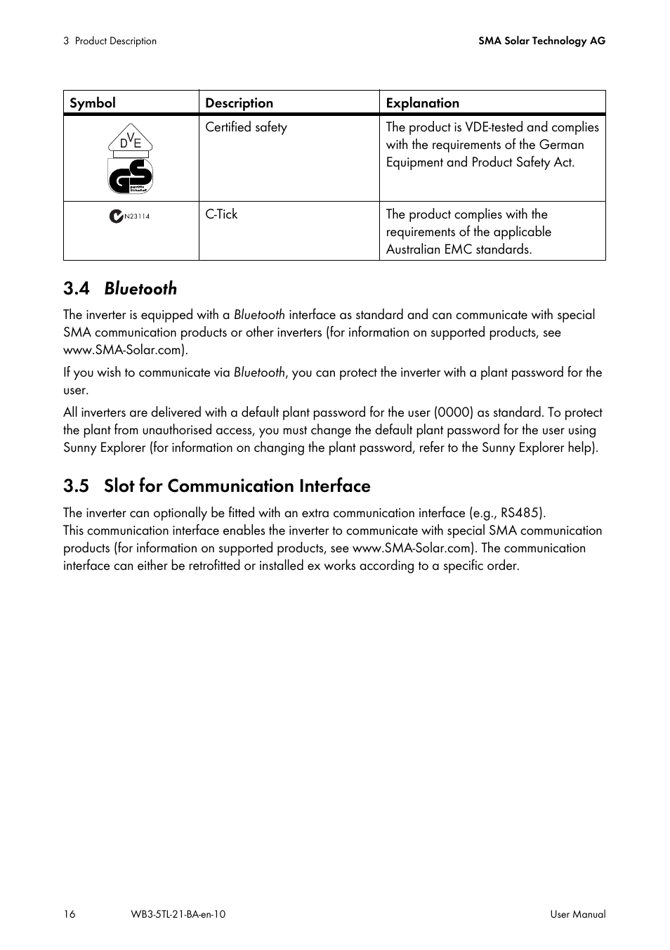 4 bluetooth, 5 slot for communication interface, 4 bl | SMA WB 3000-21 User Manual | Page 16 / 24