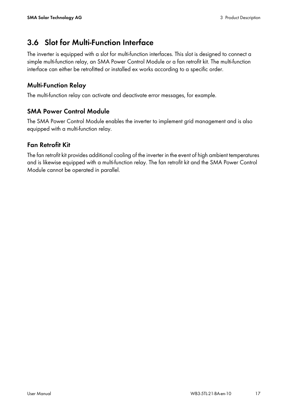 6 slot for multi-function interface | SMA WB 3000-21 User Manual | Page 17 / 24