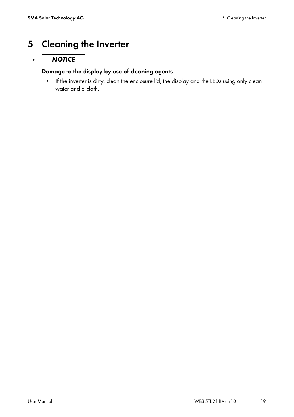 5 cleaning the inverter | SMA WB 3000-21 User Manual | Page 19 / 24