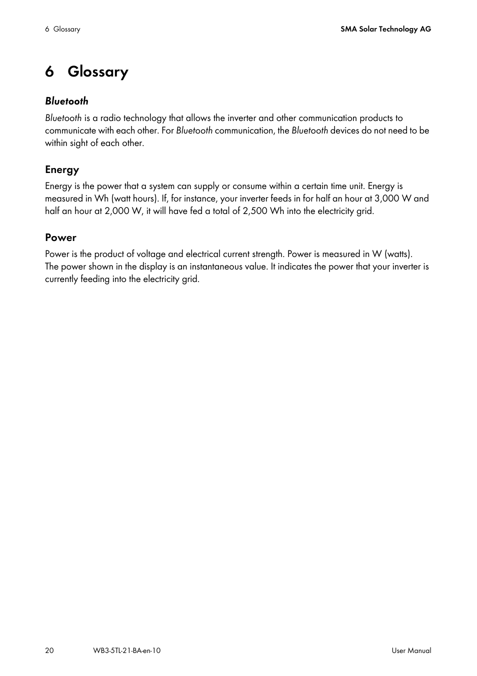 6 glossary | SMA WB 3000-21 User Manual | Page 20 / 24
