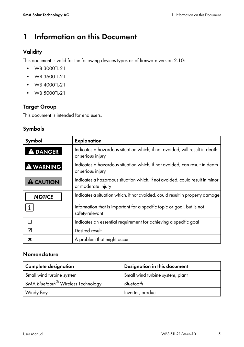 1 information on this document | SMA WB 3000-21 User Manual | Page 5 / 24