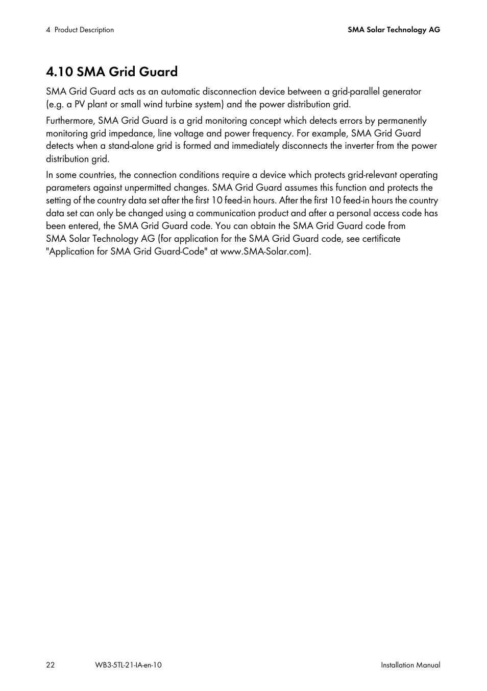 10 sma grid guard | SMA WB 3000-21 Installation User Manual | Page 22 / 92