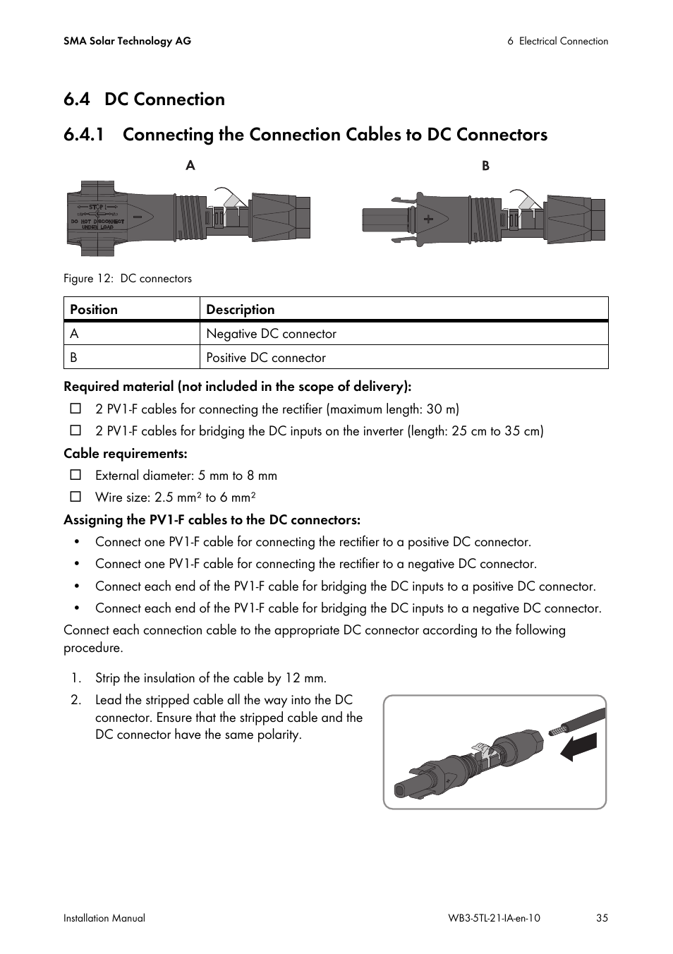 4 dc connection | SMA WB 3000-21 Installation User Manual | Page 35 / 92