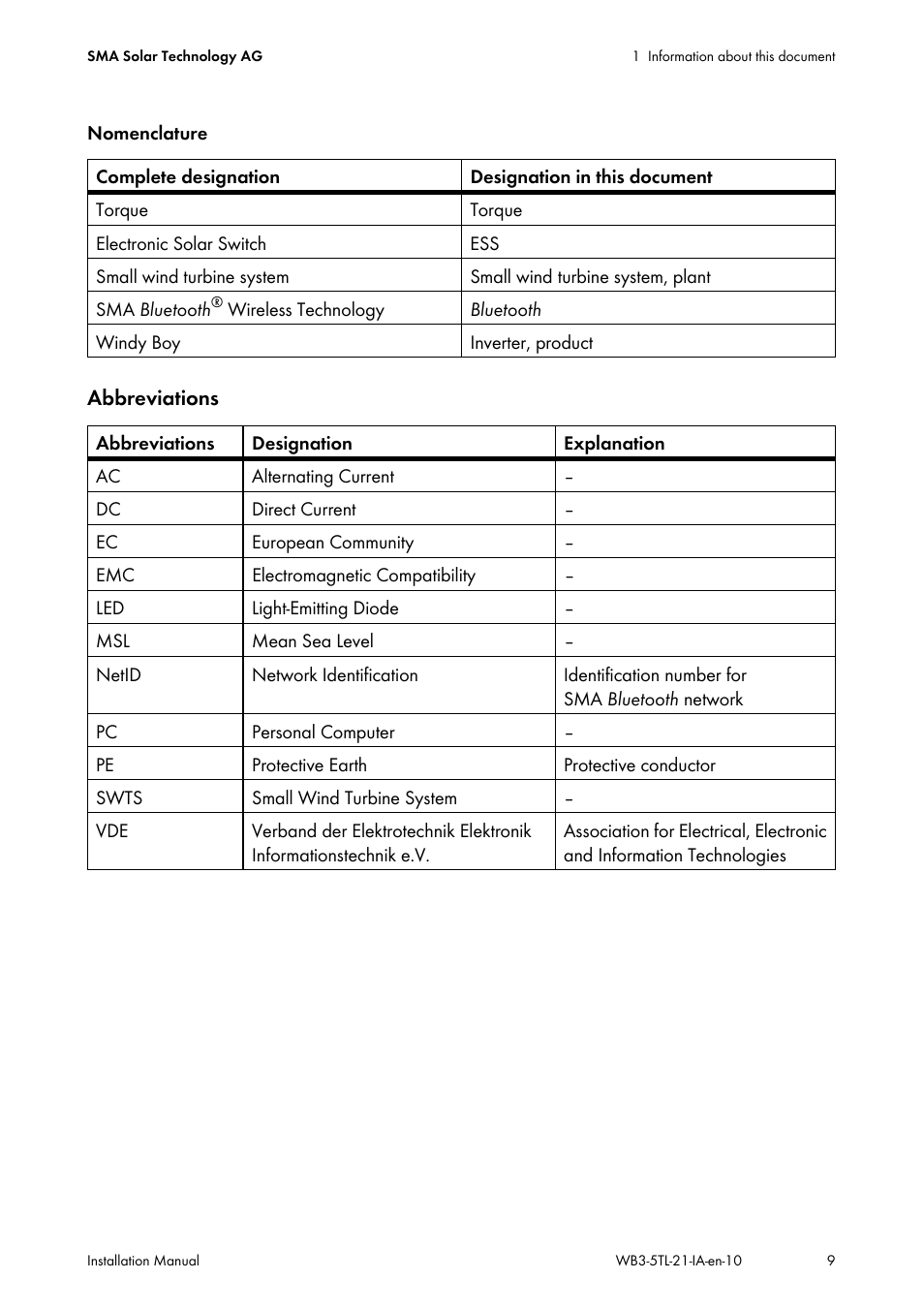 SMA WB 3000-21 Installation User Manual | Page 9 / 92