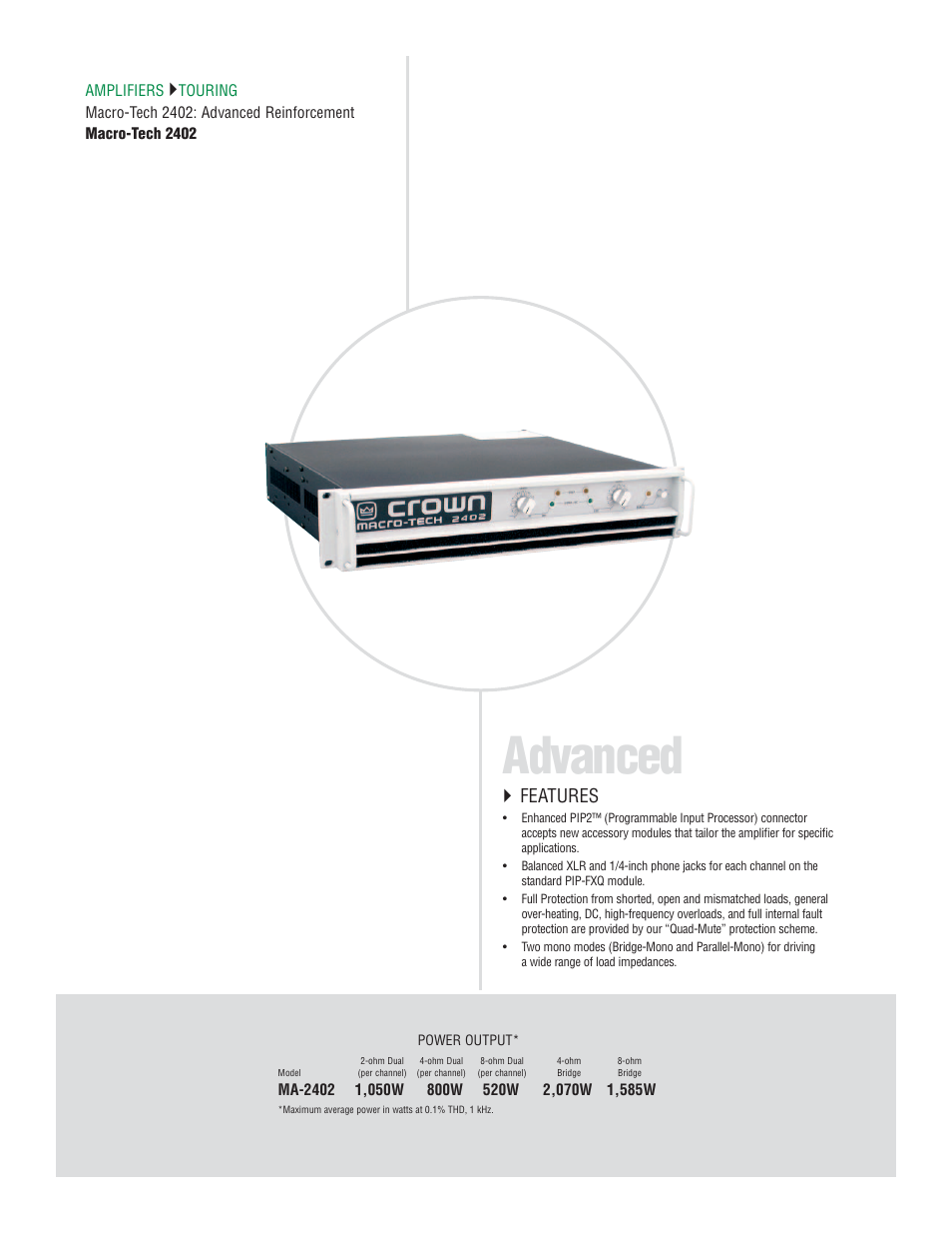 Advanced, Features | Crown Audio I-T6000 User Manual | Page 48 / 83