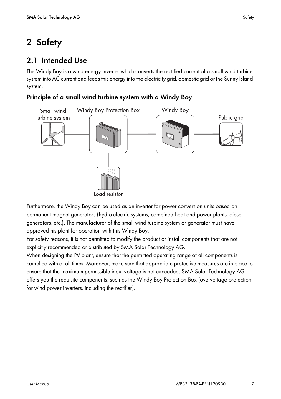 2 safety, 1 intended use, Safety | Intended use | SMA WB 3300-11 User Manual | Page 7 / 24