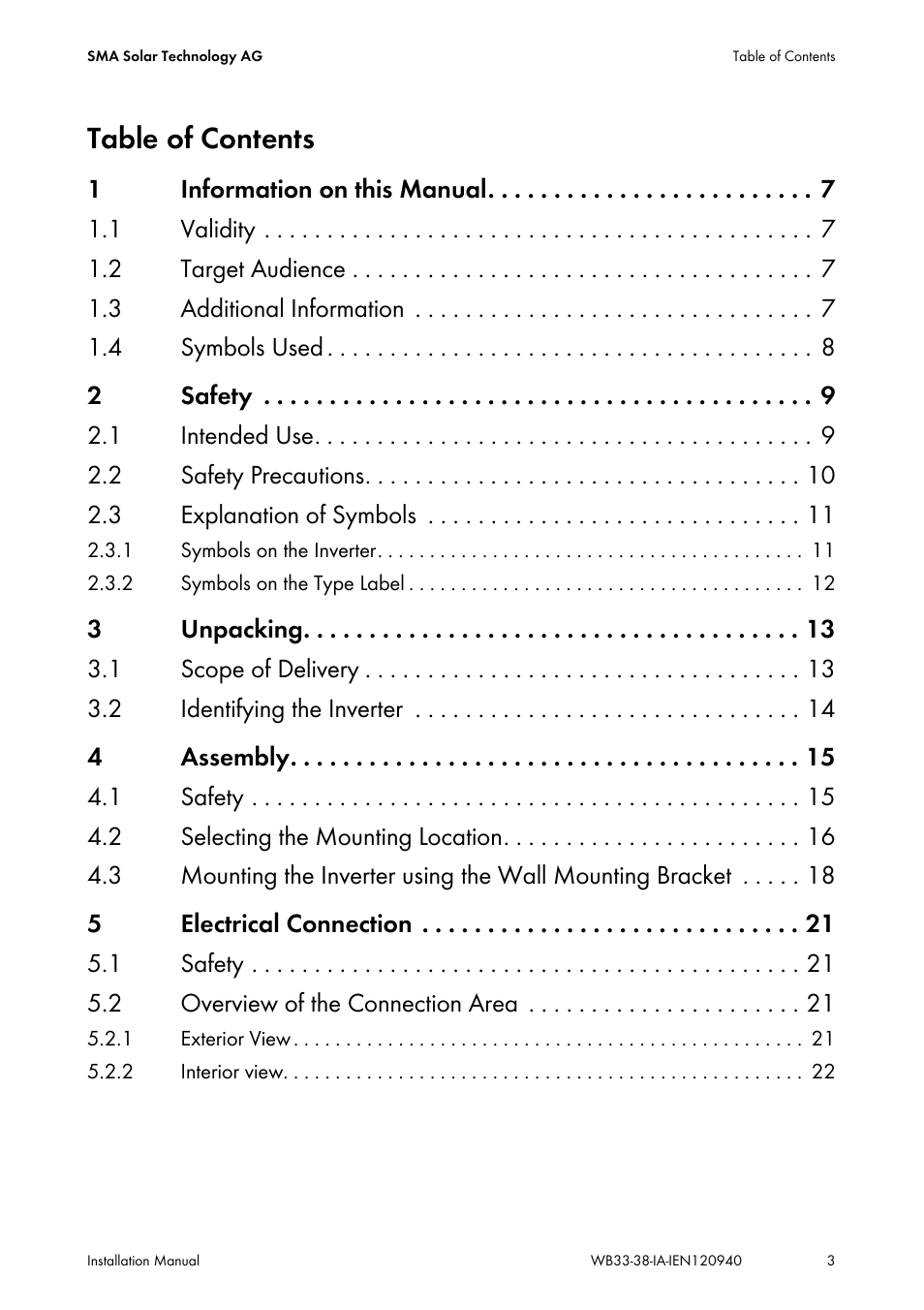 SMA WB 3300-11 Installation User Manual | Page 3 / 80