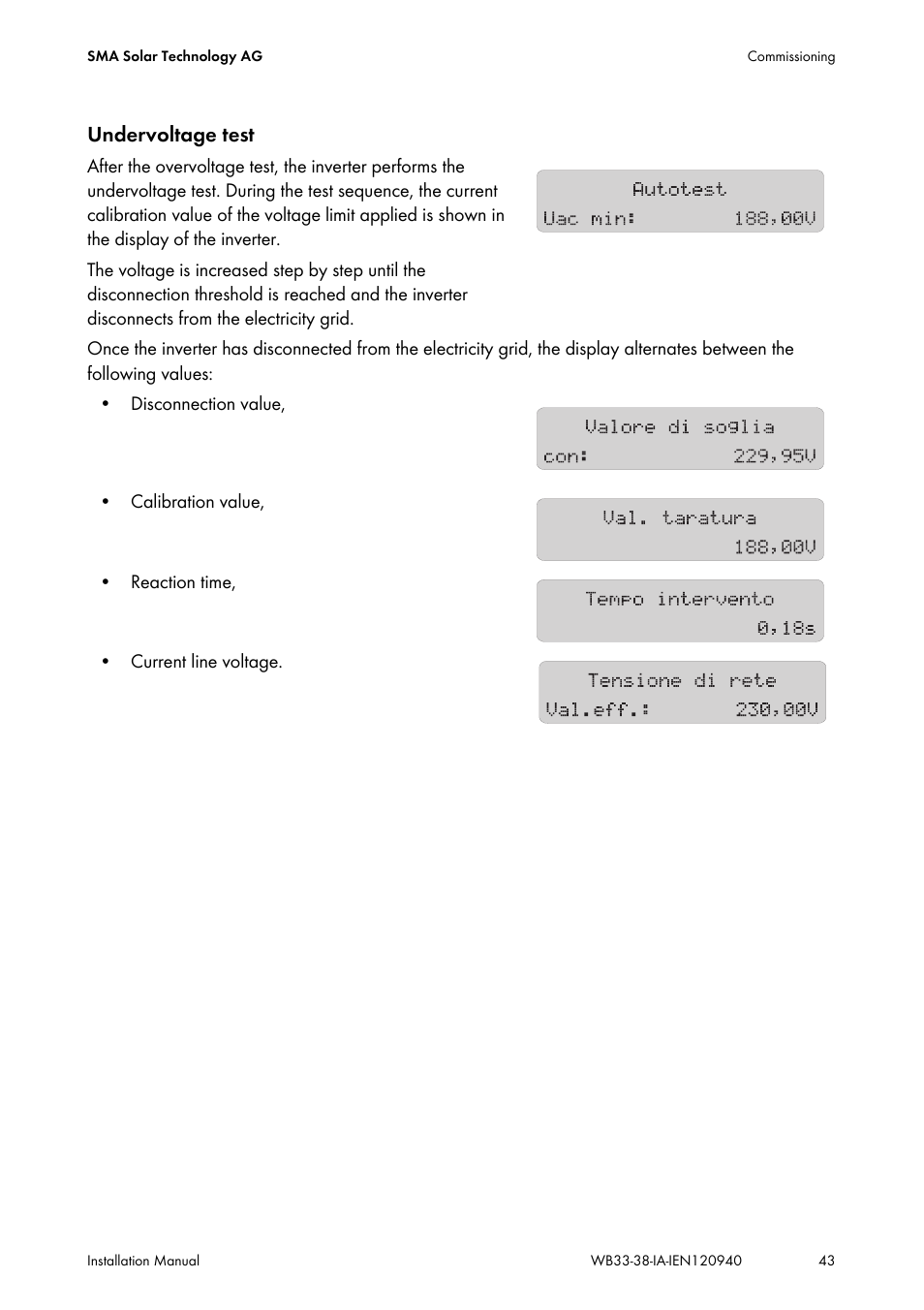 Undervoltage test | SMA WB 3300-11 Installation User Manual | Page 43 / 80