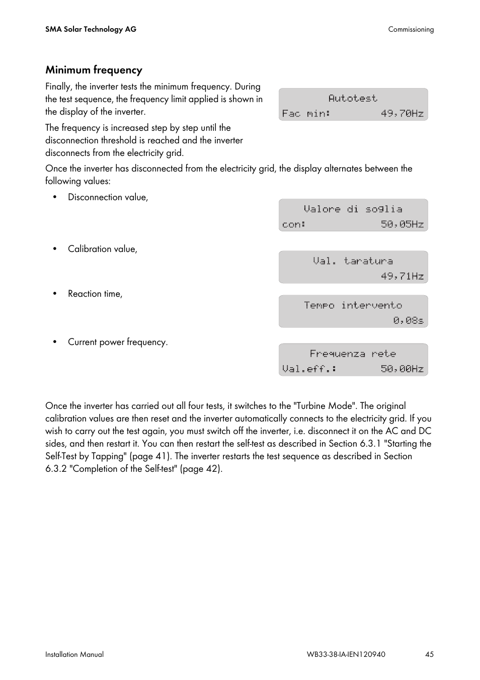 Minimum frequency | SMA WB 3300-11 Installation User Manual | Page 45 / 80