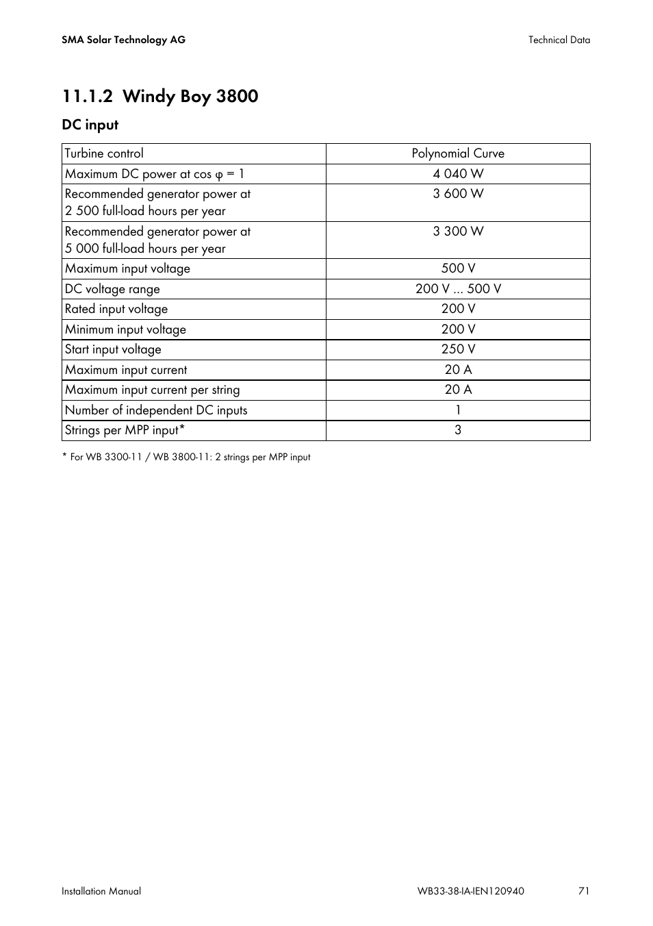 2 windy boy 3800, Windy boy 3800 | SMA WB 3300-11 Installation User Manual | Page 71 / 80