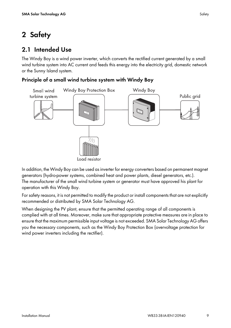 2 safety, 1 intended use, Safety | Intended use | SMA WB 3300-11 Installation User Manual | Page 9 / 80