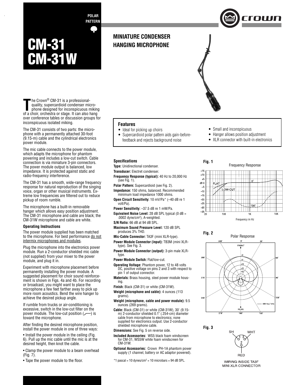 Crown Audio CM-31W User Manual | 2 pages