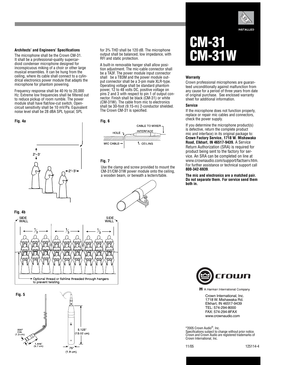 Cm-31 cm-31w | Crown Audio CM-31W User Manual | Page 2 / 2