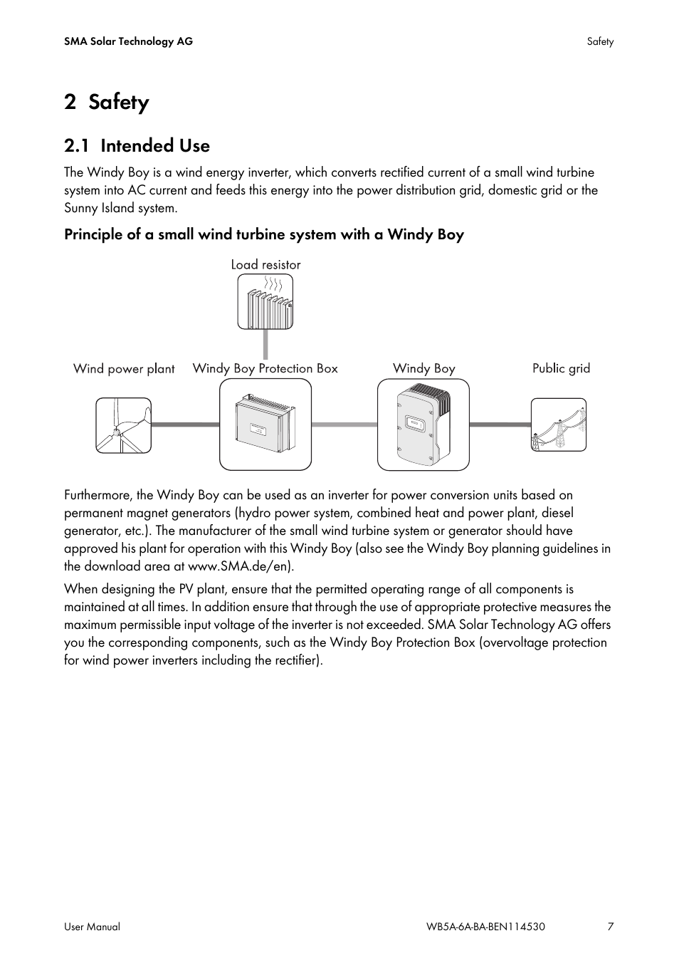 2 safety, 1 intended use, Safety | Intended use | SMA WB 5000A-11 User Manual | Page 7 / 24