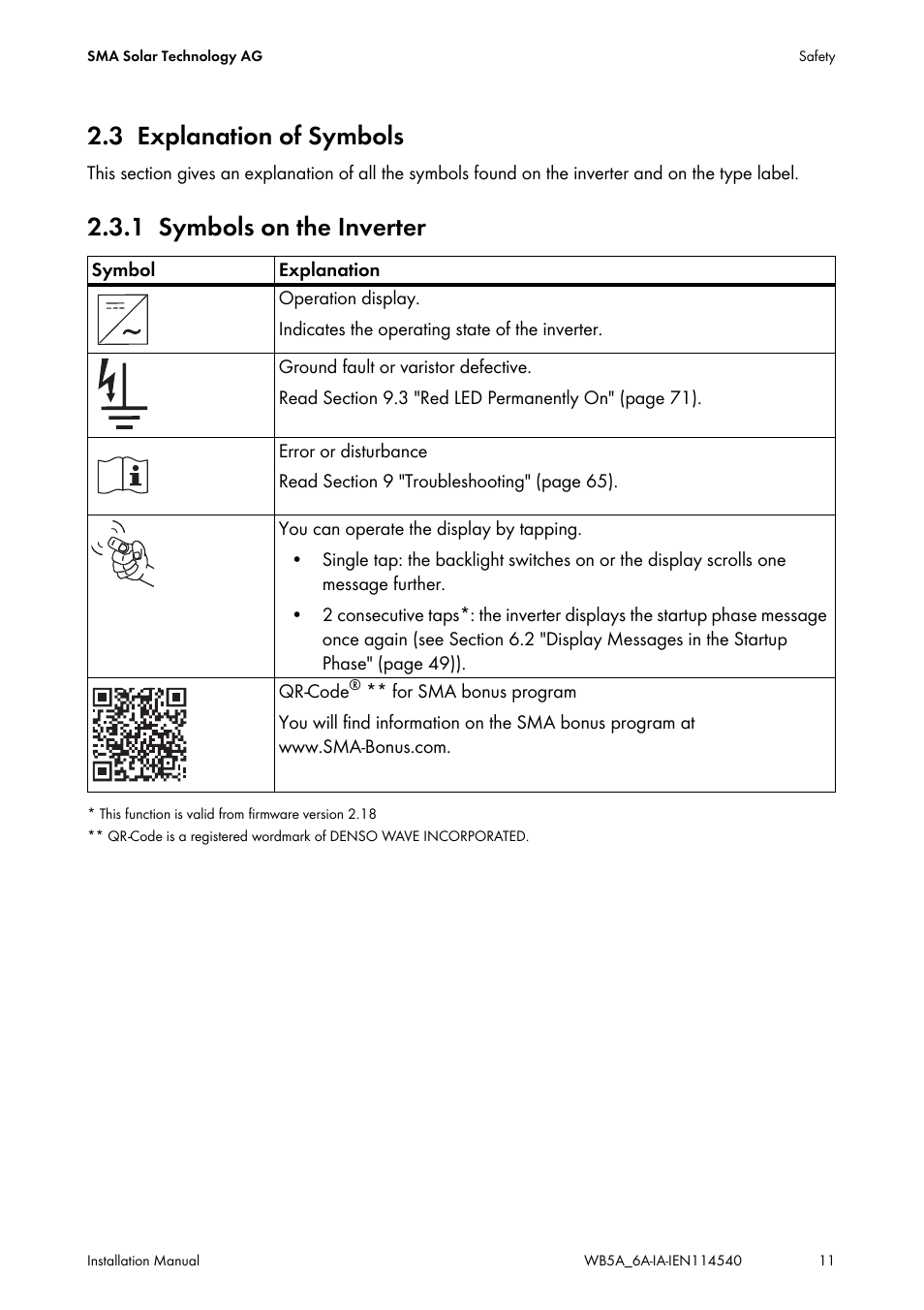 3 explanation of symbols, 1 symbols on the inverter, Explanation of symbols | Symbols on the inverter | SMA WB 5000A-11 Installation User Manual | Page 11 / 88