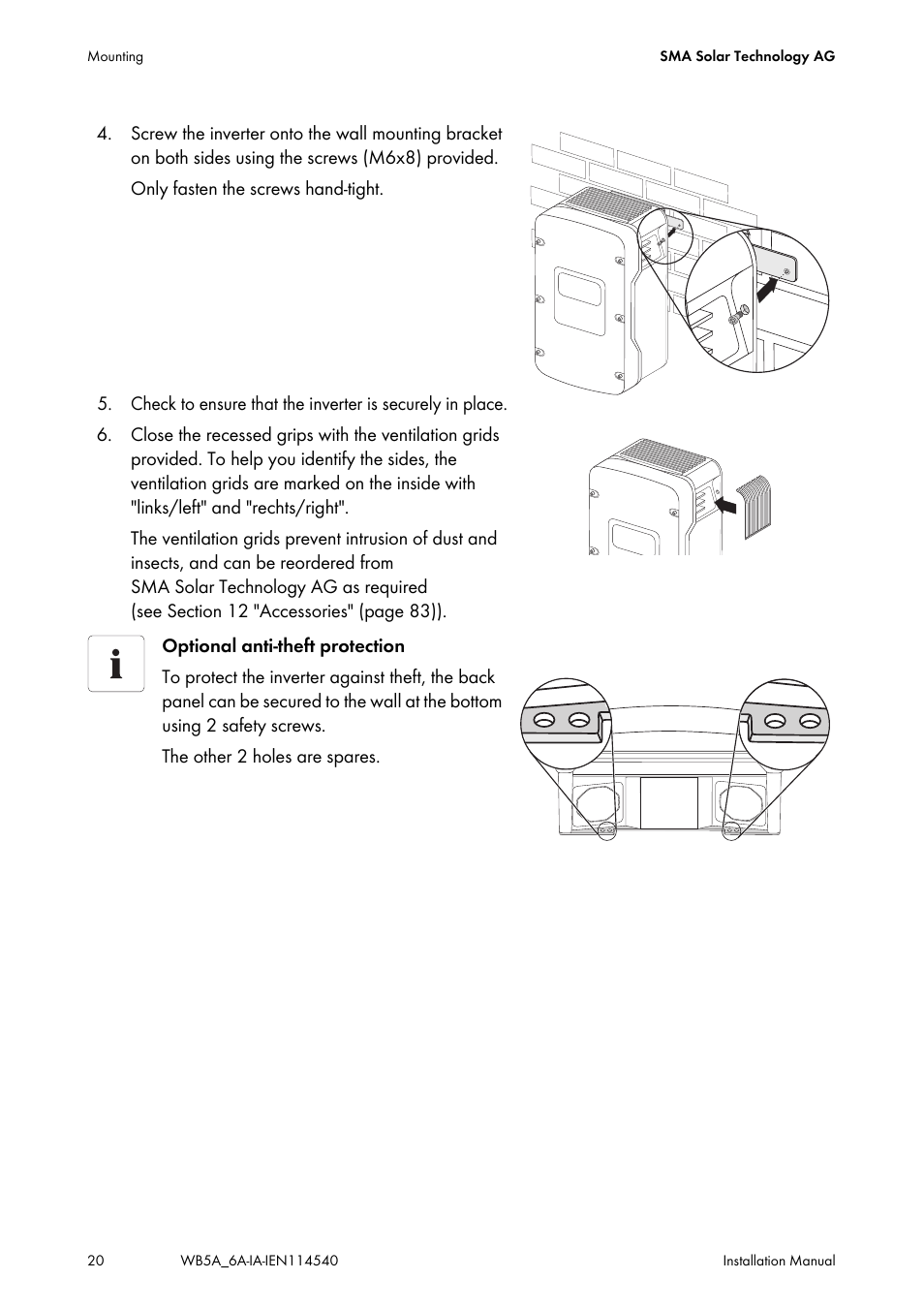 SMA WB 5000A-11 Installation User Manual | Page 20 / 88