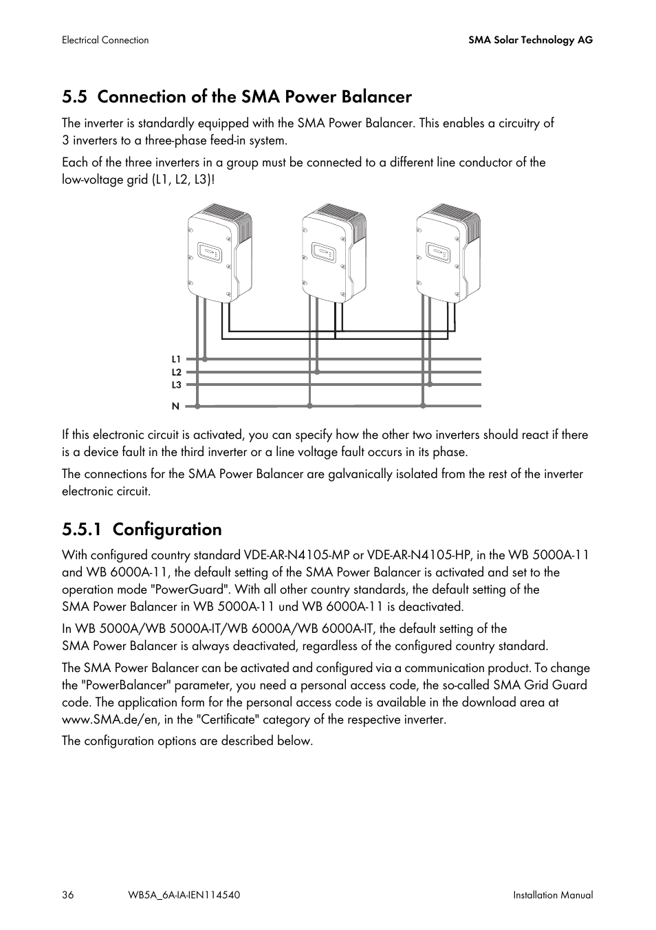 5 connection of the sma power balancer, 1 configuration, Connection of the sma power balancer | Configuration | SMA WB 5000A-11 Installation User Manual | Page 36 / 88