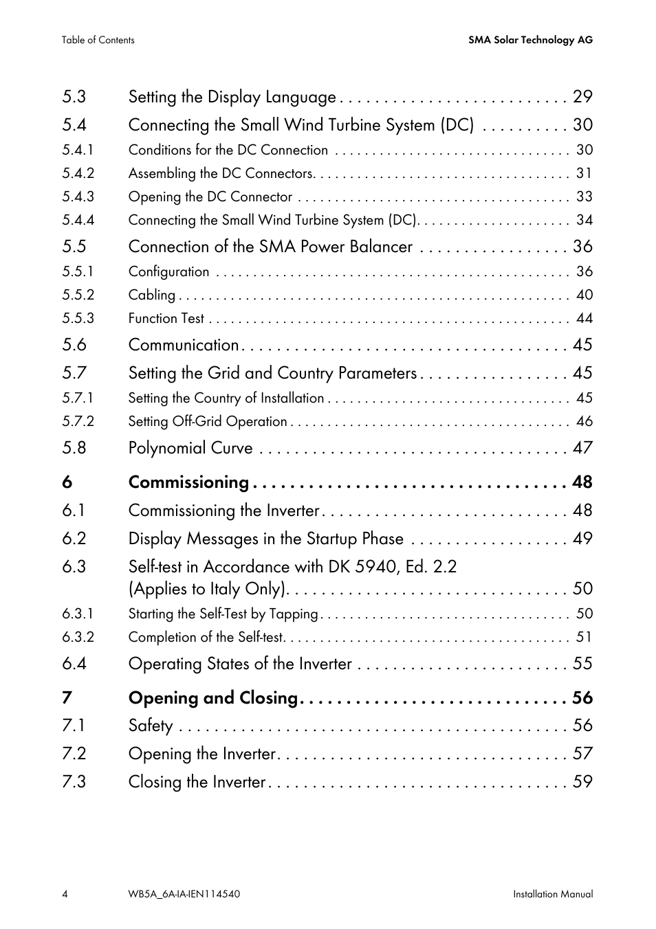 SMA WB 5000A-11 Installation User Manual | Page 4 / 88