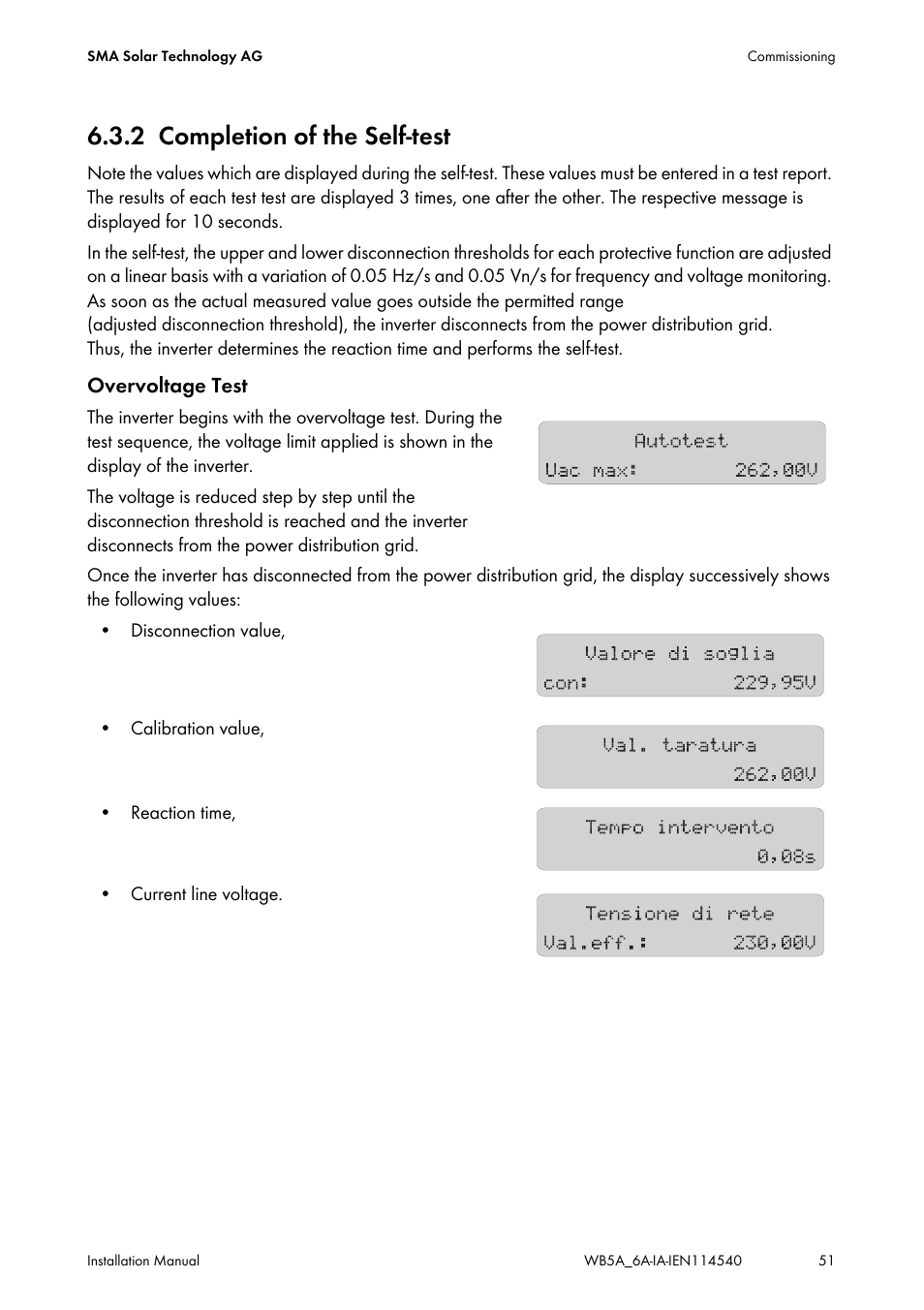 2 completion of the self-test, Completion of the self-test | SMA WB 5000A-11 Installation User Manual | Page 51 / 88