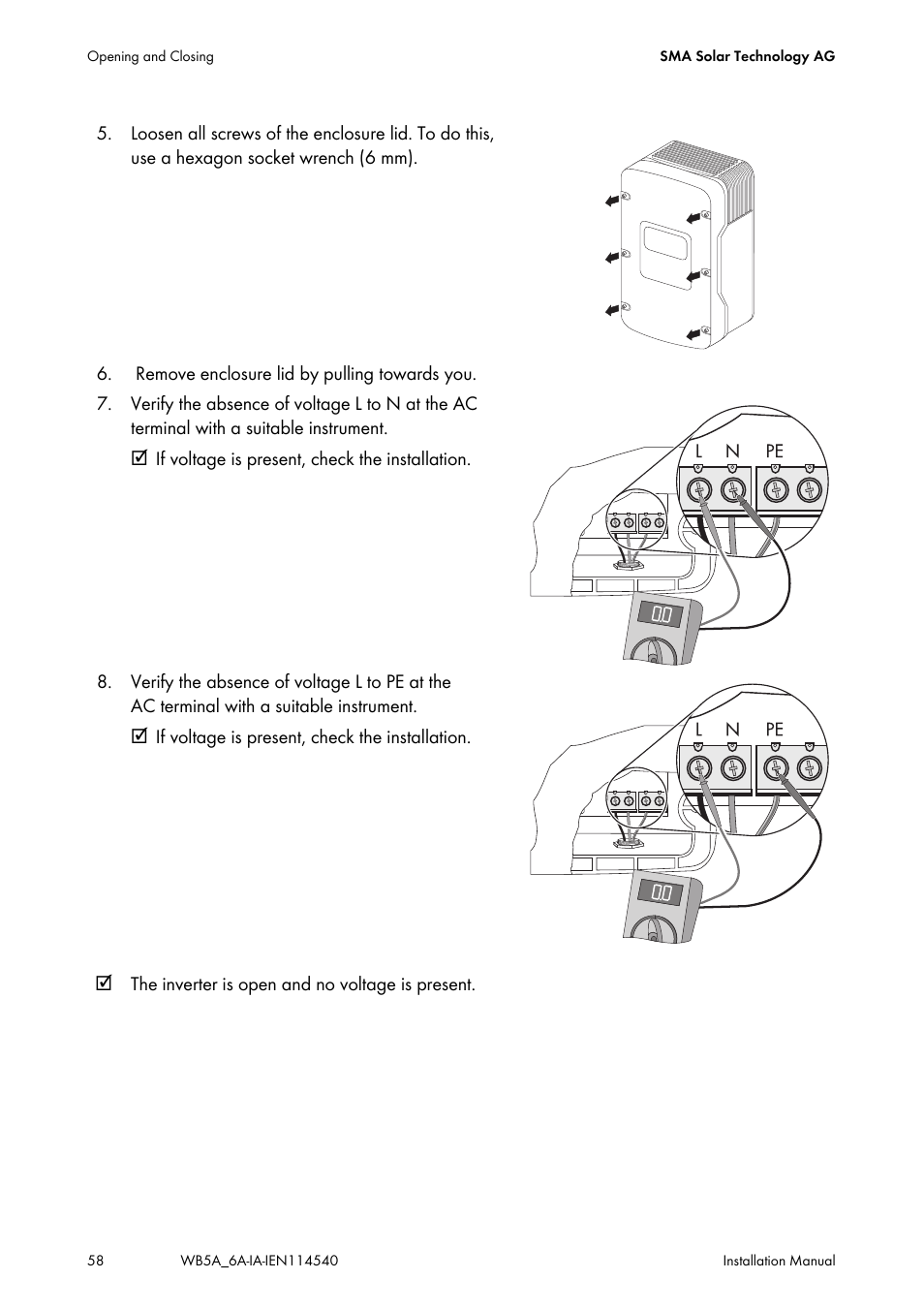 SMA WB 5000A-11 Installation User Manual | Page 58 / 88