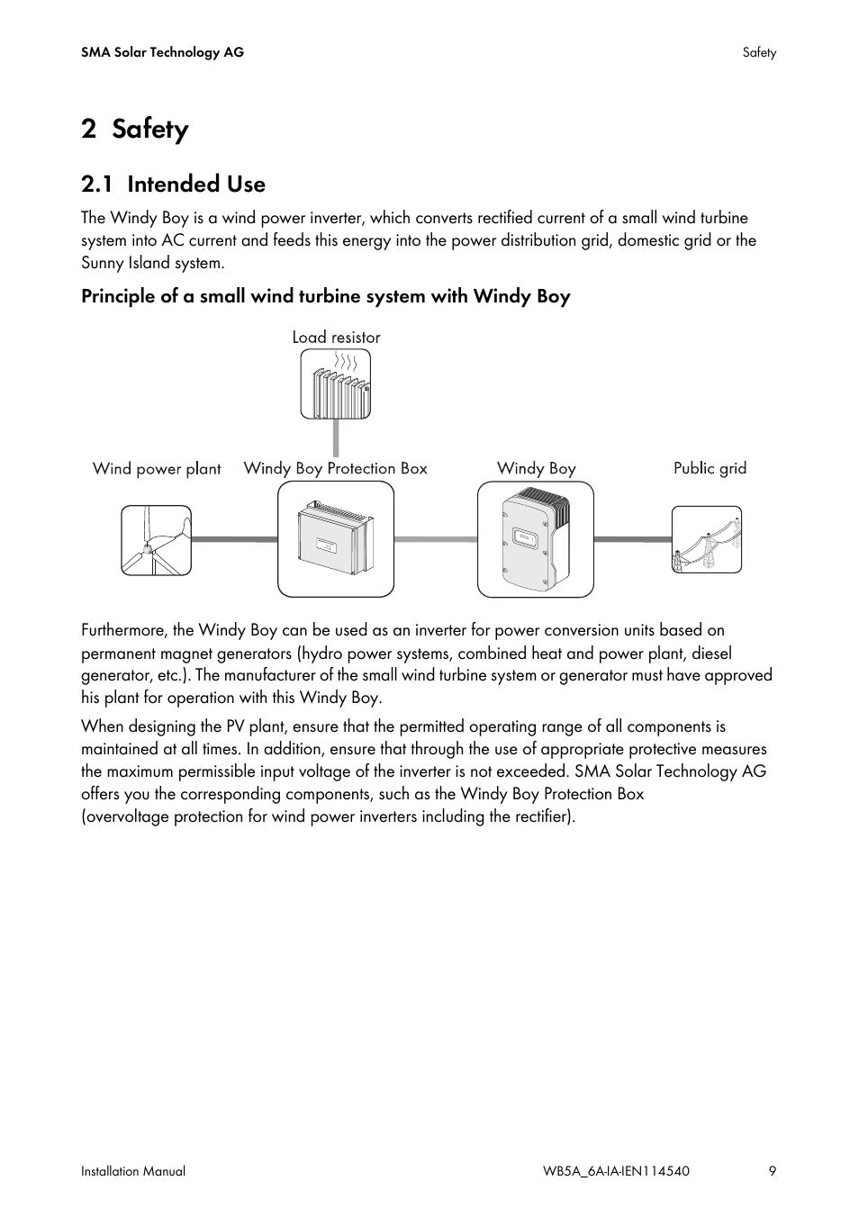 2 safety, 1 intended use, Safety | Intended use | SMA WB 5000A-11 Installation User Manual | Page 9 / 88