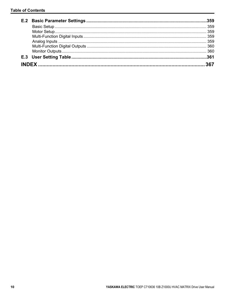 Index | Yaskawa Z1000U User Manual | Page 10 / 378