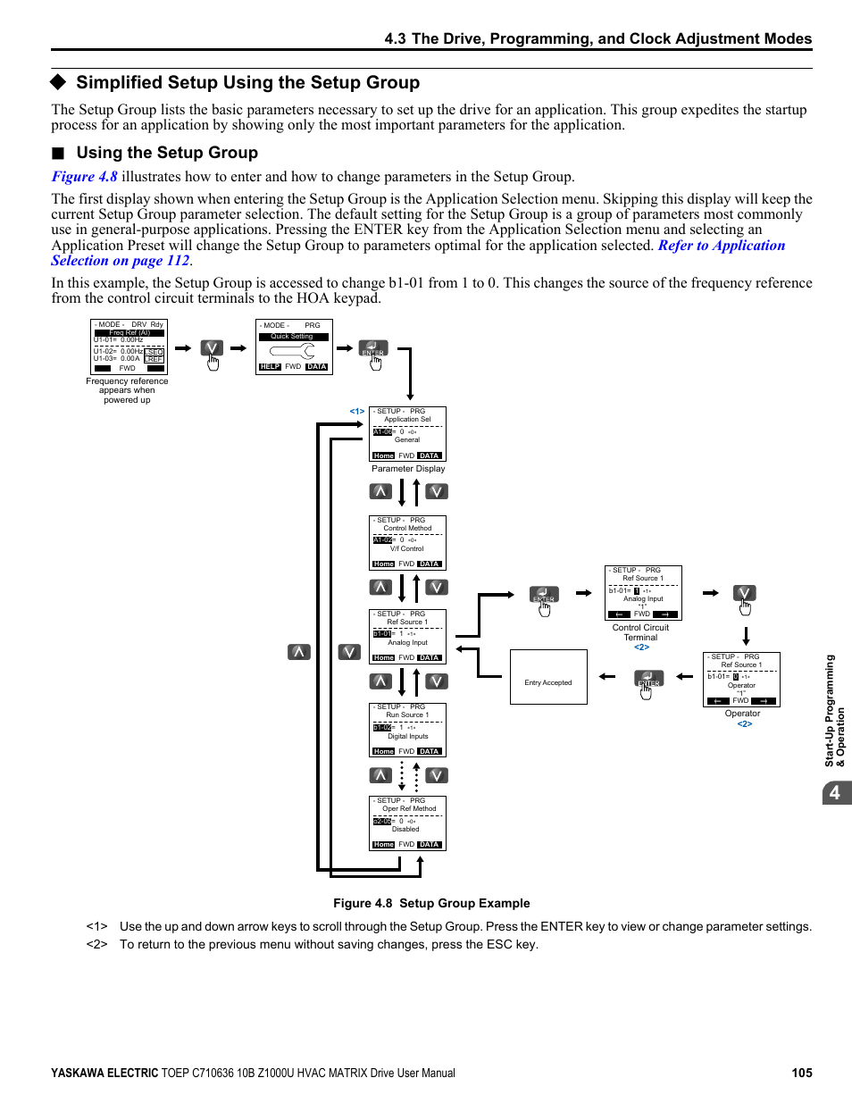 Simplified setup using the setup group, Using the setup group | Yaskawa Z1000U User Manual | Page 105 / 378