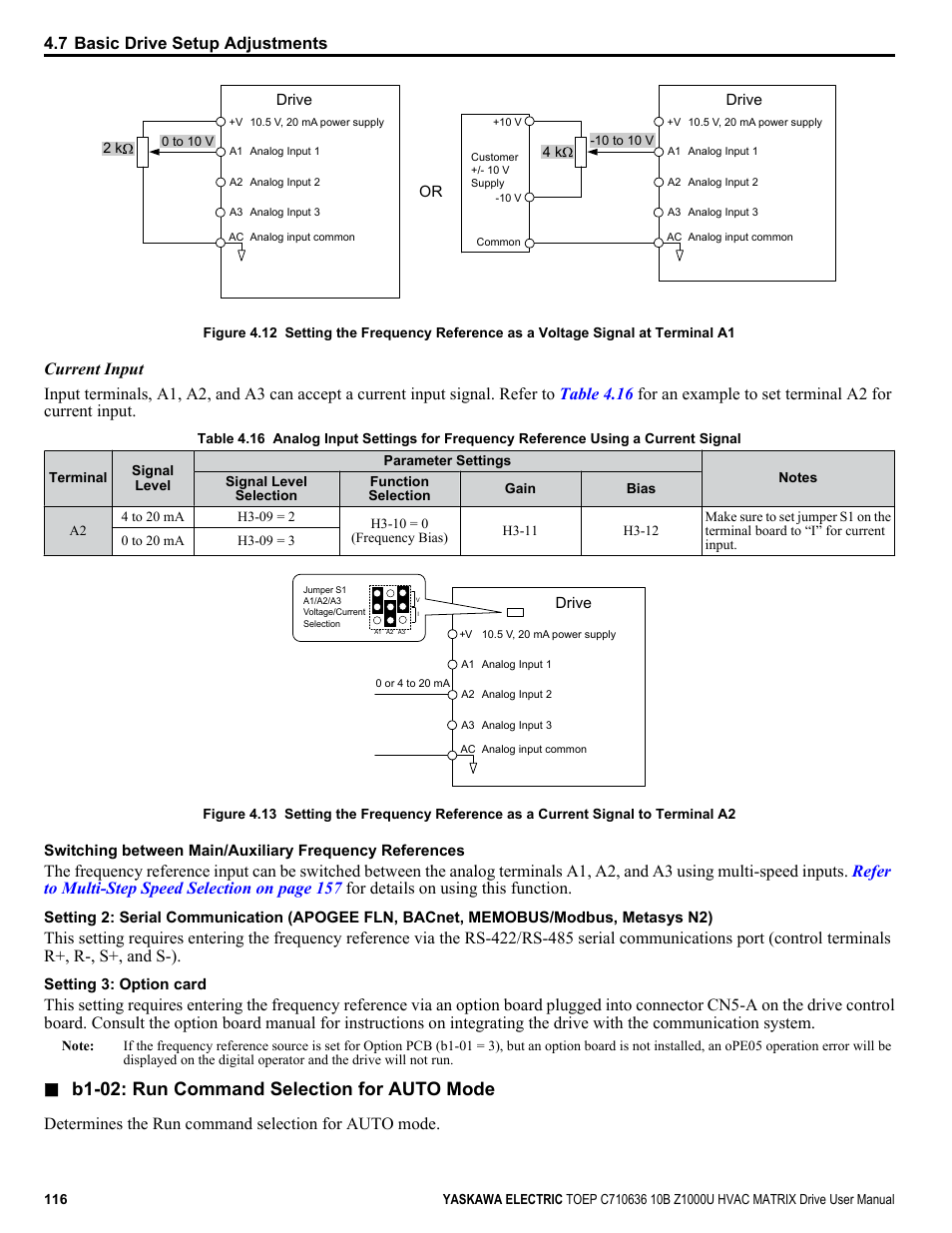 B1-02: run command selection for auto mode | Yaskawa Z1000U User Manual | Page 116 / 378