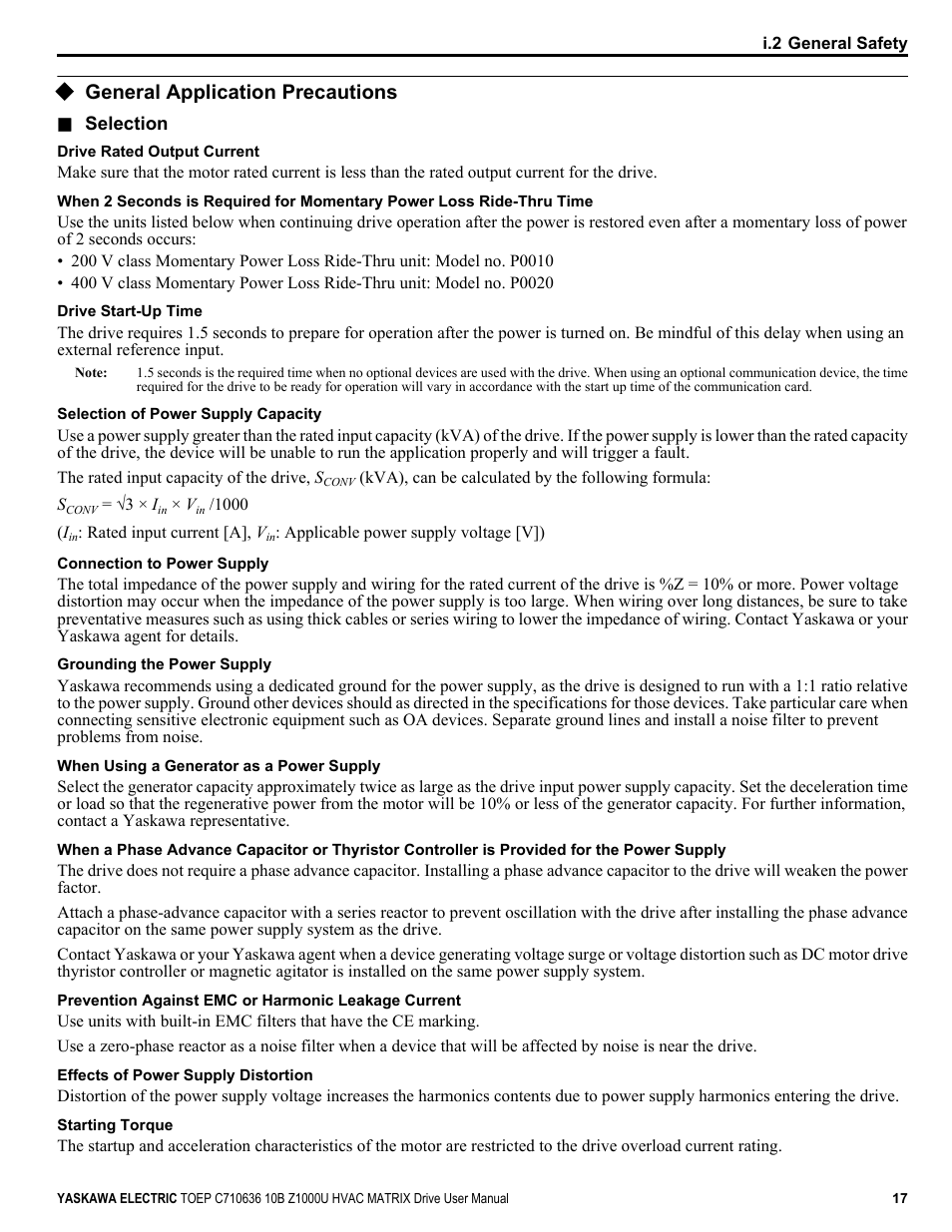 General application precautions | Yaskawa Z1000U User Manual | Page 17 / 378