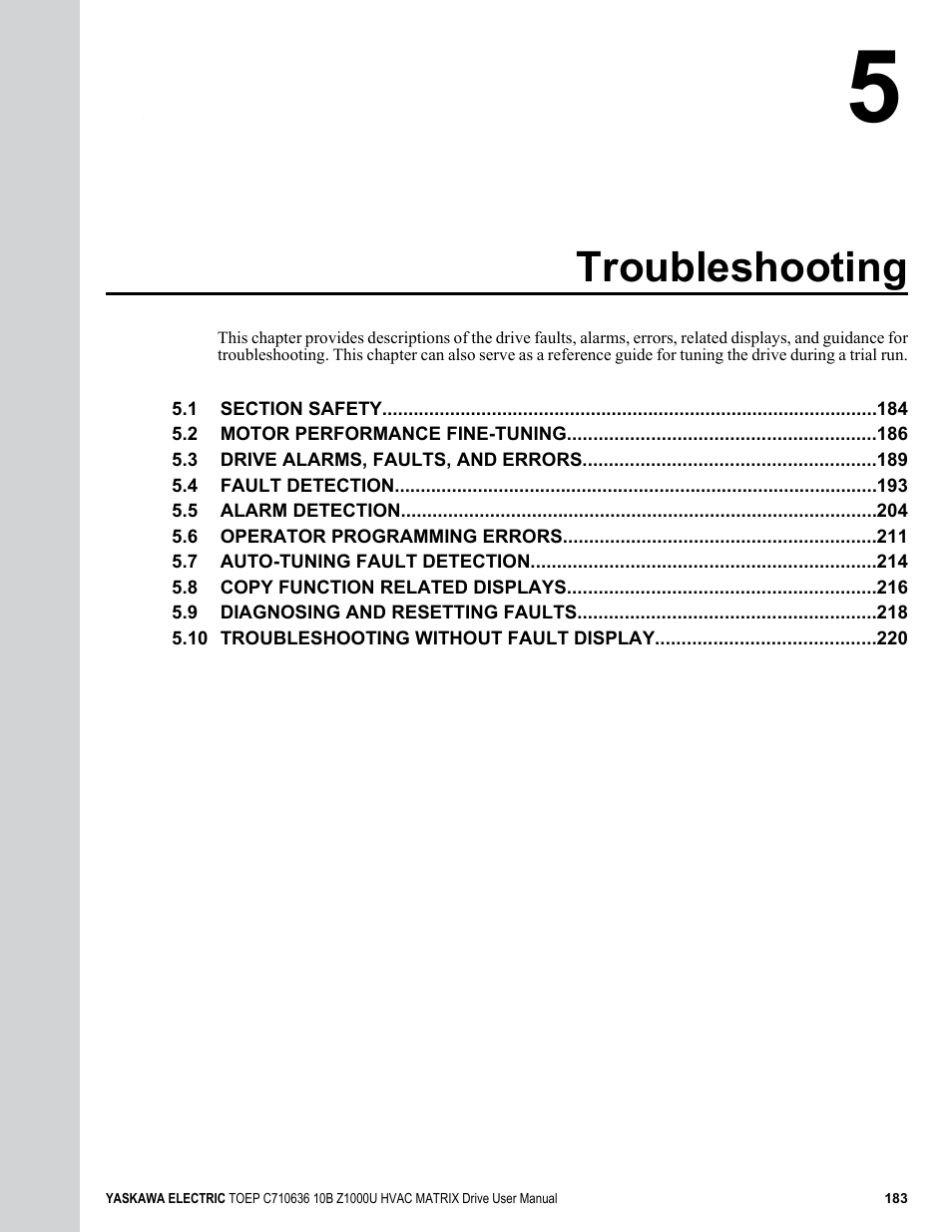 Troubleshooting | Yaskawa Z1000U User Manual | Page 183 / 378