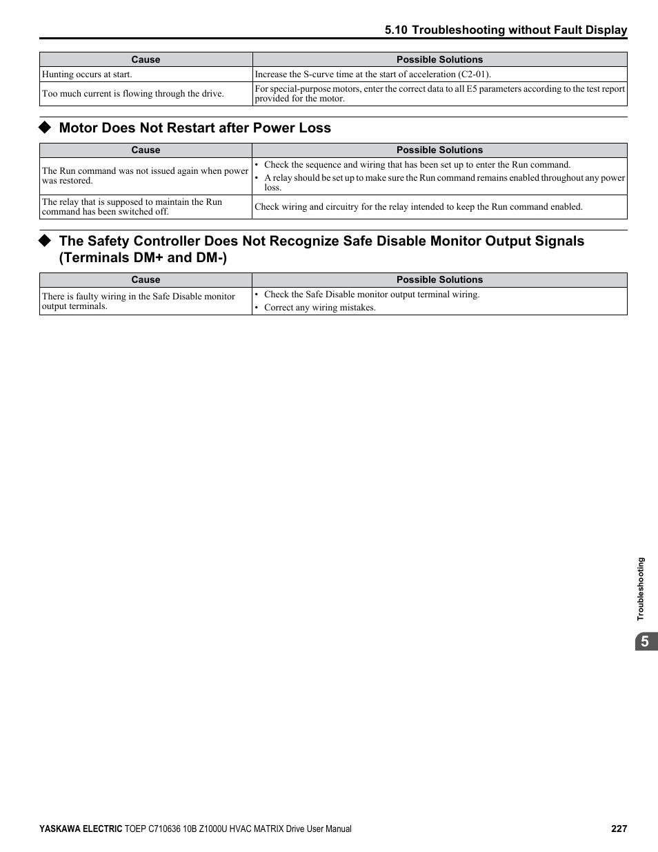 Motor does not restart after power loss, And dm-) | Yaskawa Z1000U User Manual | Page 227 / 378