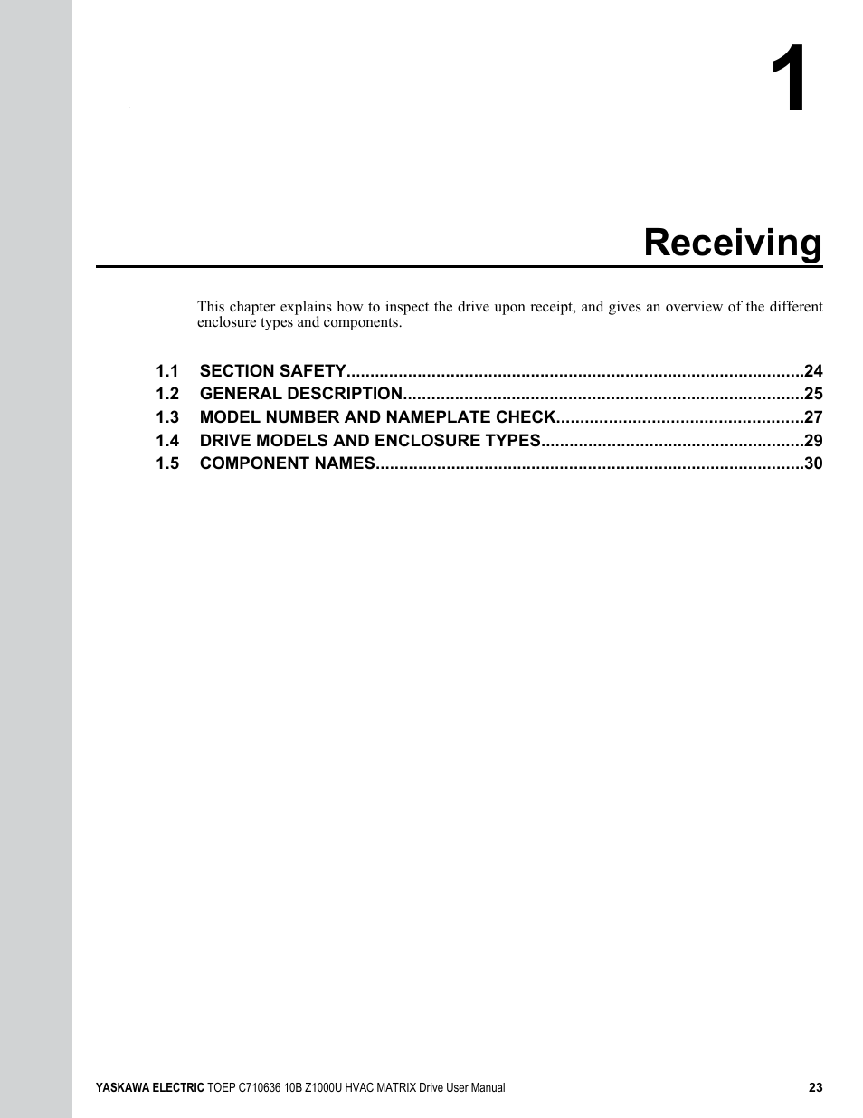 Receiving | Yaskawa Z1000U User Manual | Page 23 / 378