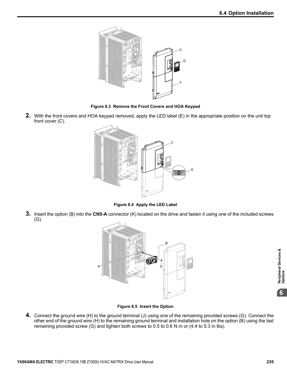 4 option installation | Yaskawa Z1000U User Manual | Page 235 / 378