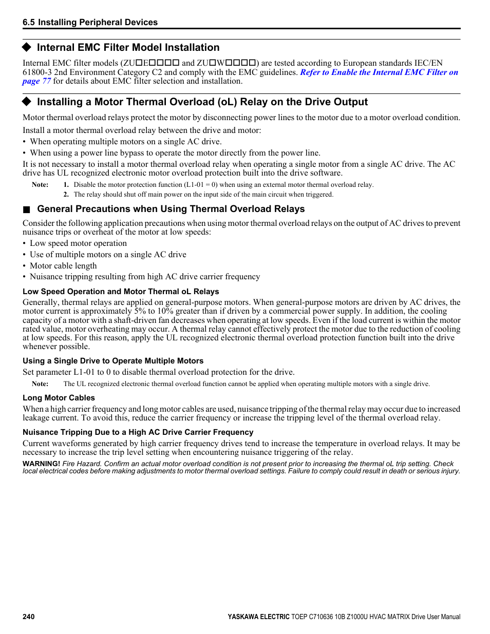 Internal emc filter model installation | Yaskawa Z1000U User Manual | Page 240 / 378