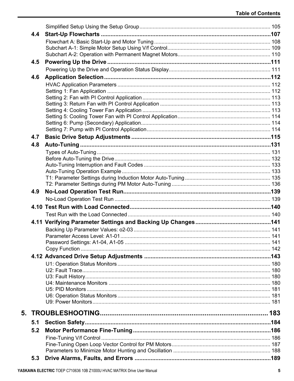 Troubleshooting | Yaskawa Z1000U User Manual | Page 5 / 378