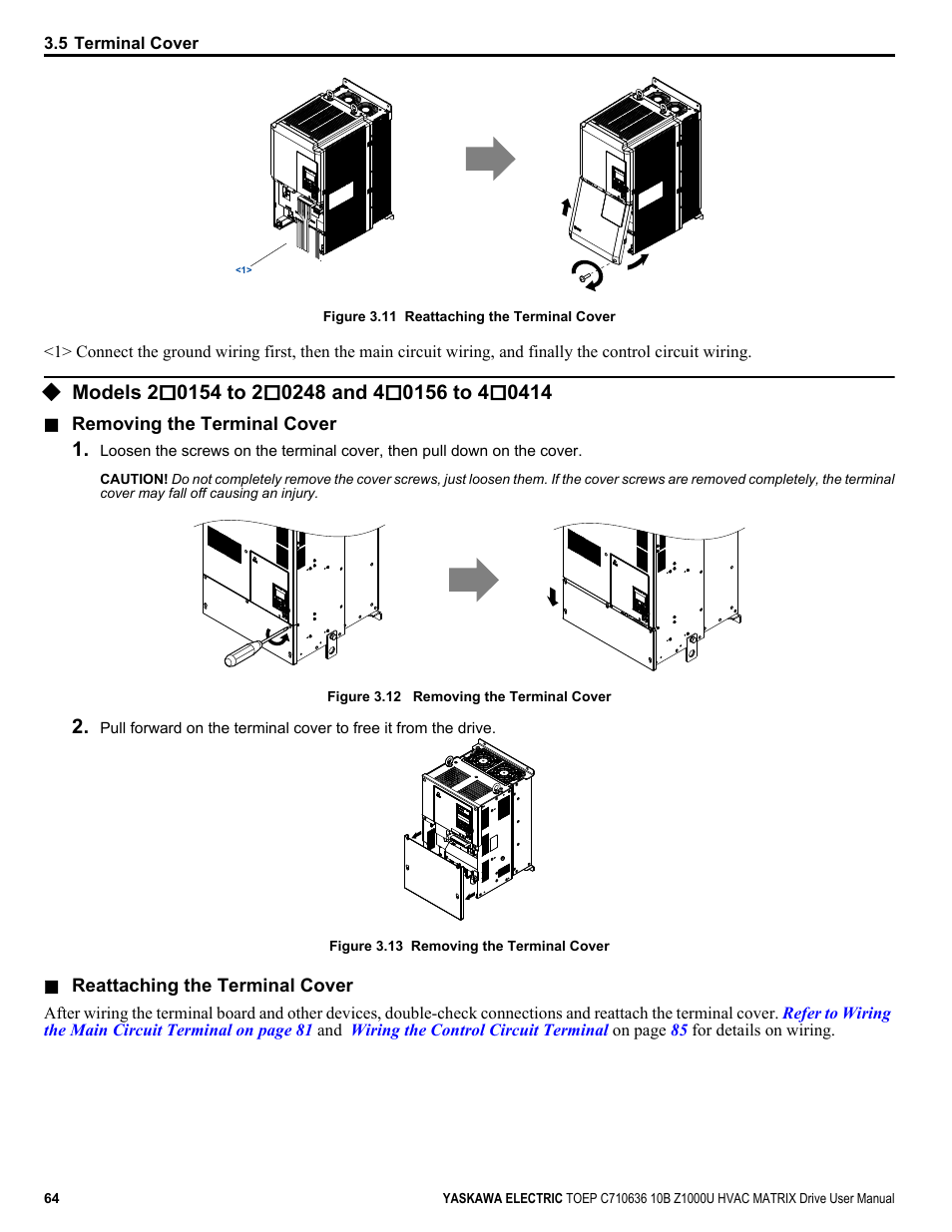 Models 2, Models 2o0154 to 2o0248 and 4o0156 to 4o0414 | Yaskawa Z1000U User Manual | Page 64 / 378