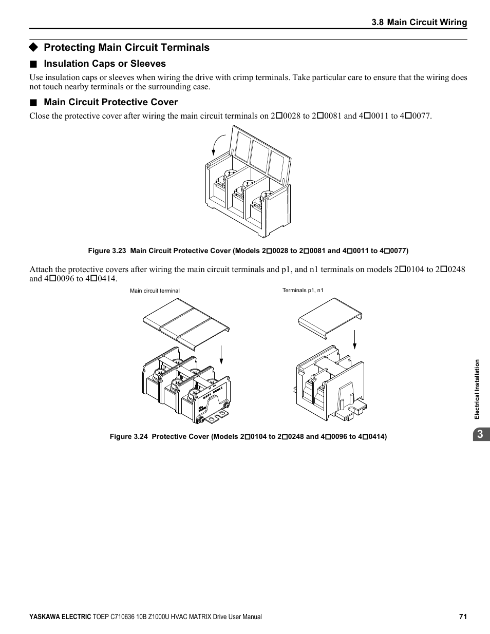 Protecting main circuit terminals | Yaskawa Z1000U User Manual | Page 71 / 378