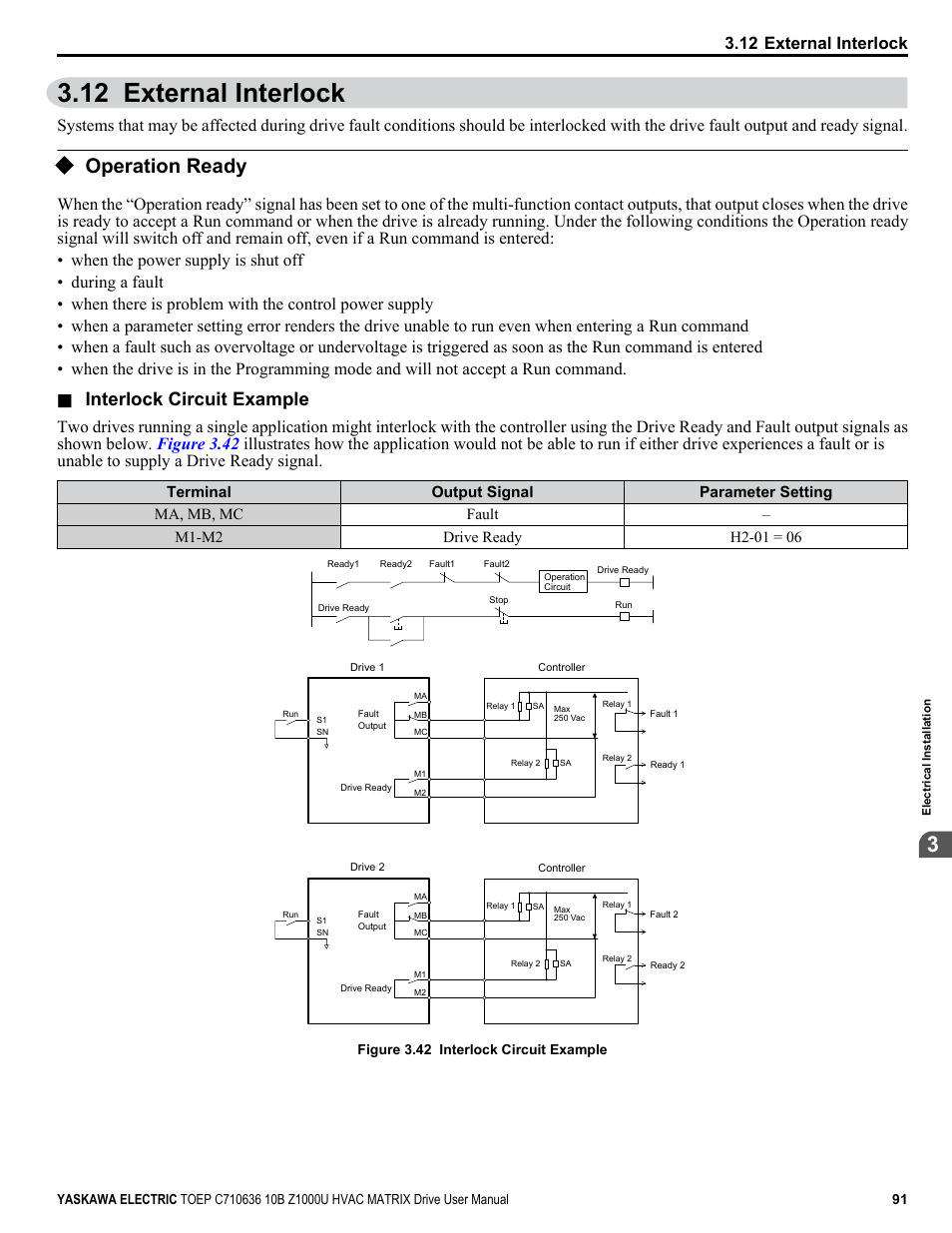 External interlock, Operation ready, 12 external interlock | Interlock circuit example | Yaskawa Z1000U User Manual | Page 91 / 378