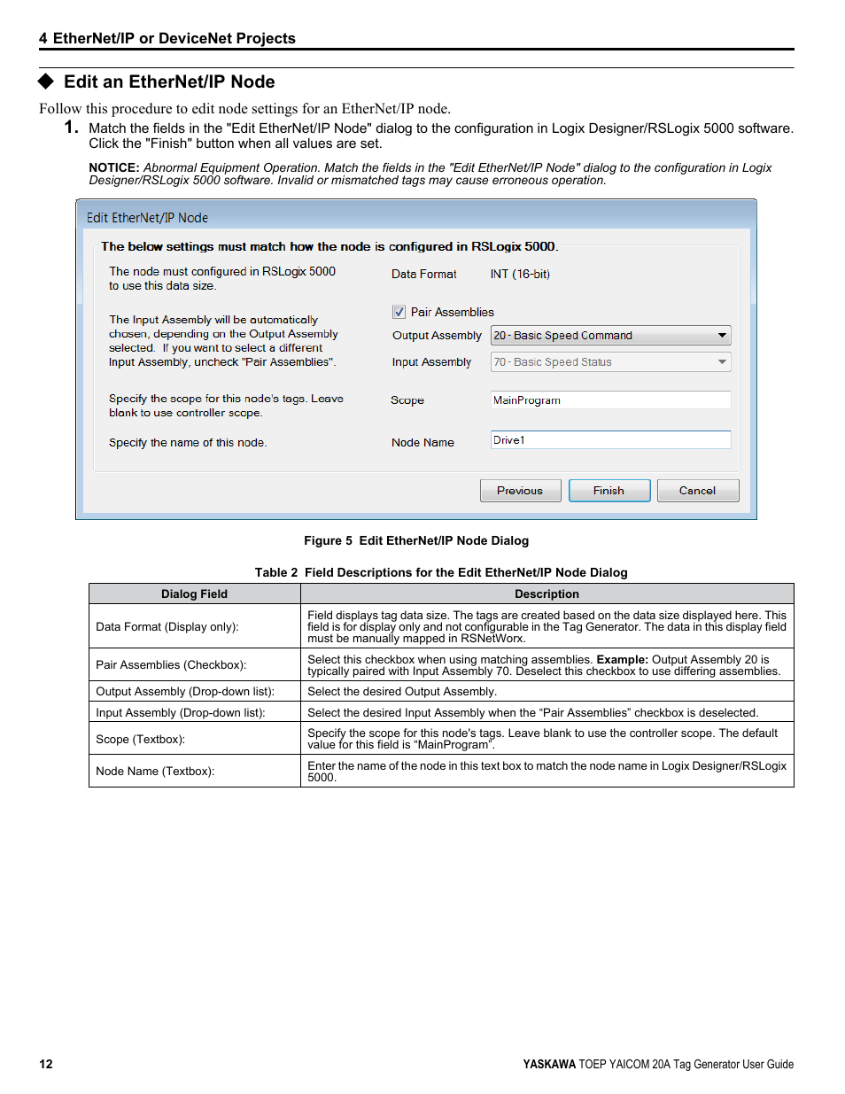 Edit an ethernet/ip node, Proceed to, For an ethernet/ip network | Yaskawa Tag Generator User Manual | Page 12 / 30