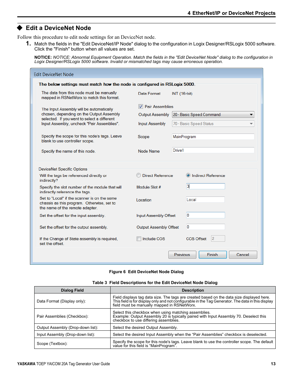 Edit a devicenet node, Proceed to, For a devicenet network | Yaskawa Tag Generator User Manual | Page 13 / 30
