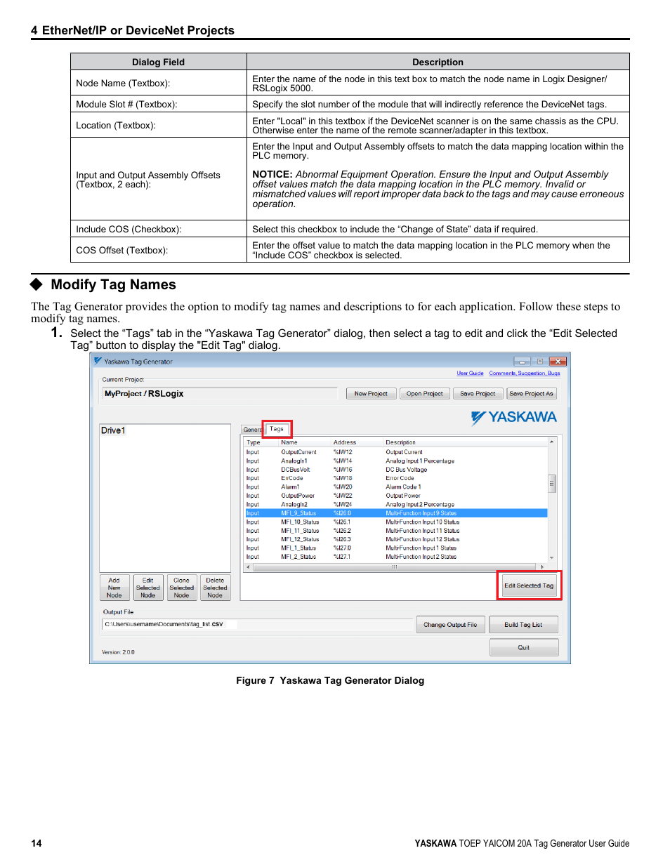 Modify tag names | Yaskawa Tag Generator User Manual | Page 14 / 30